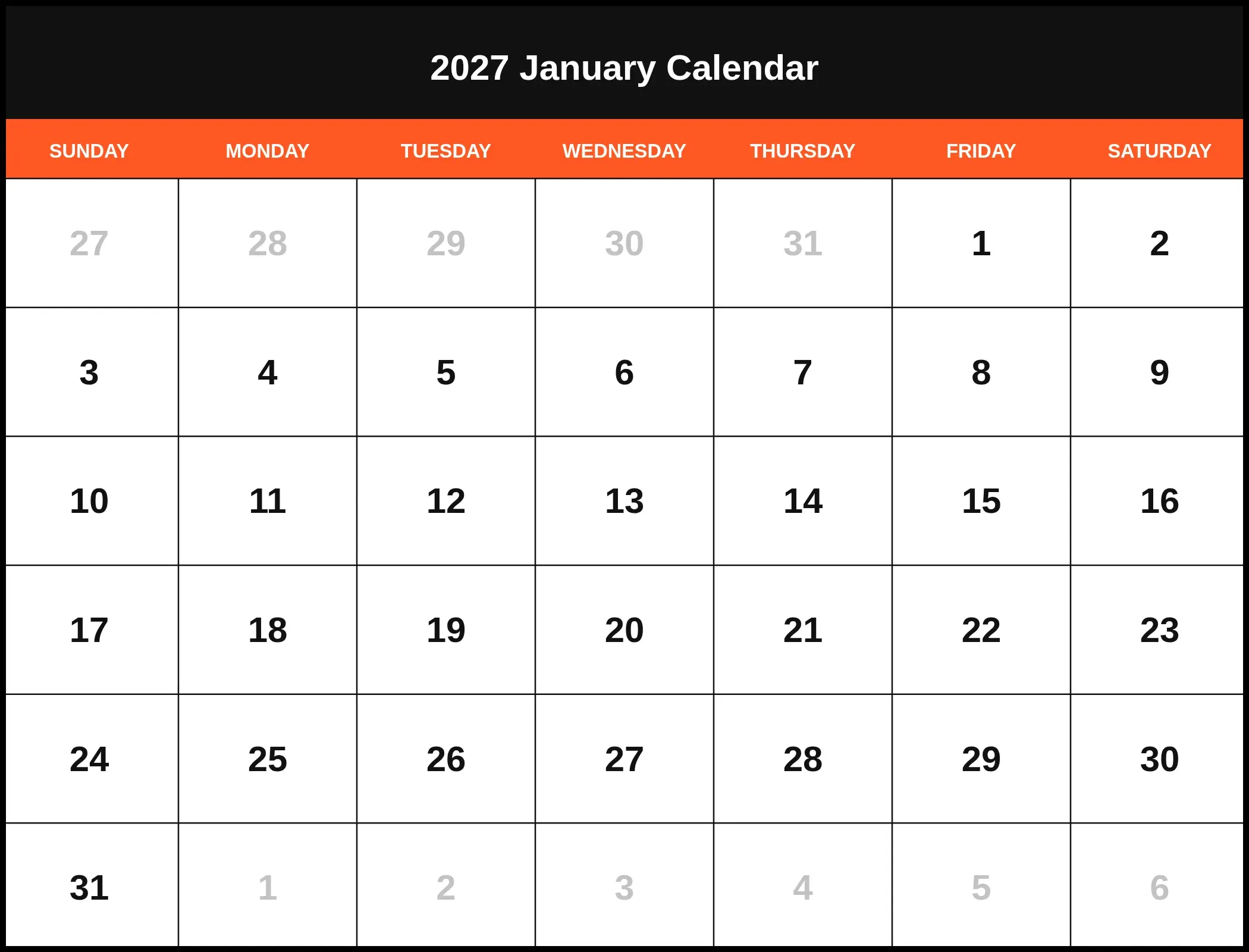 2027 January Calendar
