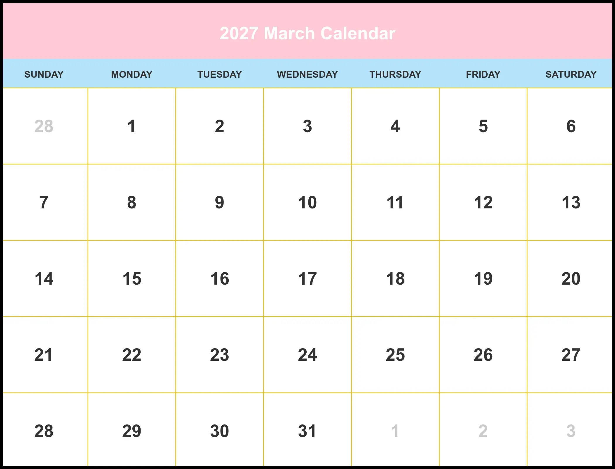 2027 March Calendar