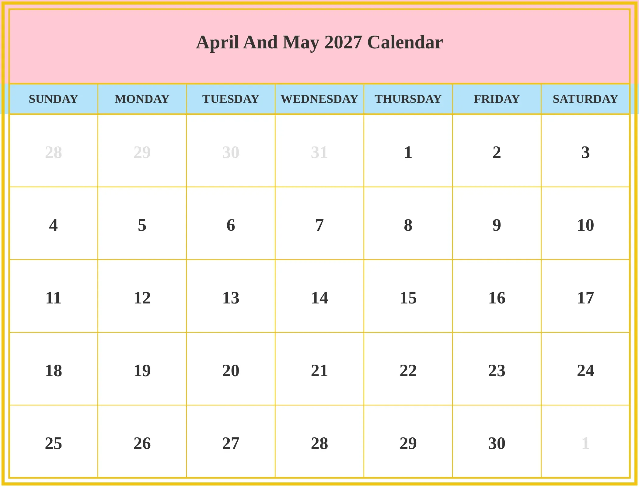 April And May 2027 Calendar Download Landscape