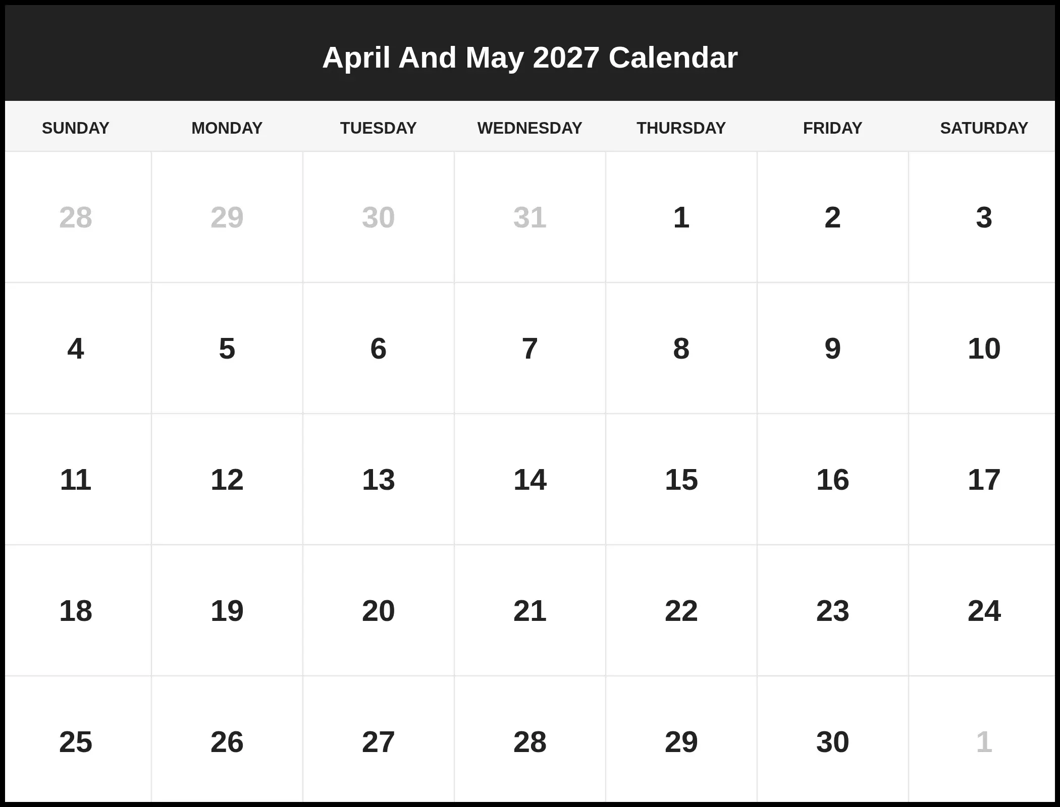 April And May 2027 Calendar Pdf