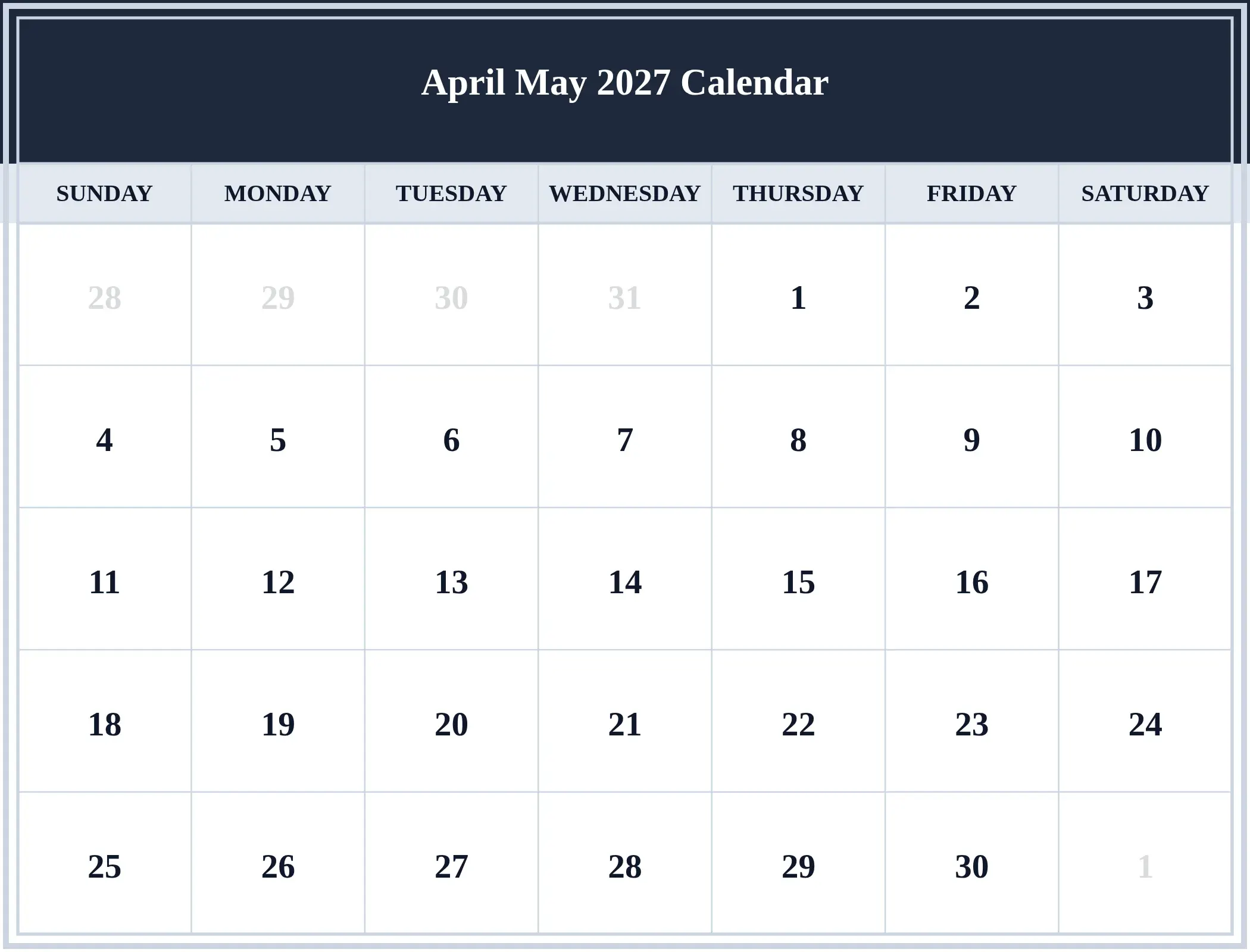 April May 2027 Calendar Download Landscape