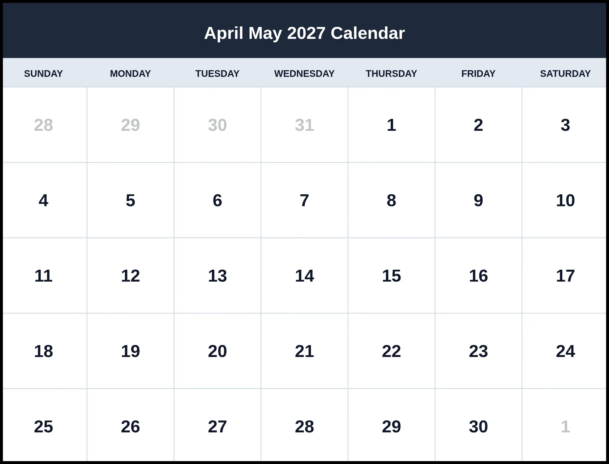 April May 2027 Calendar Pdf