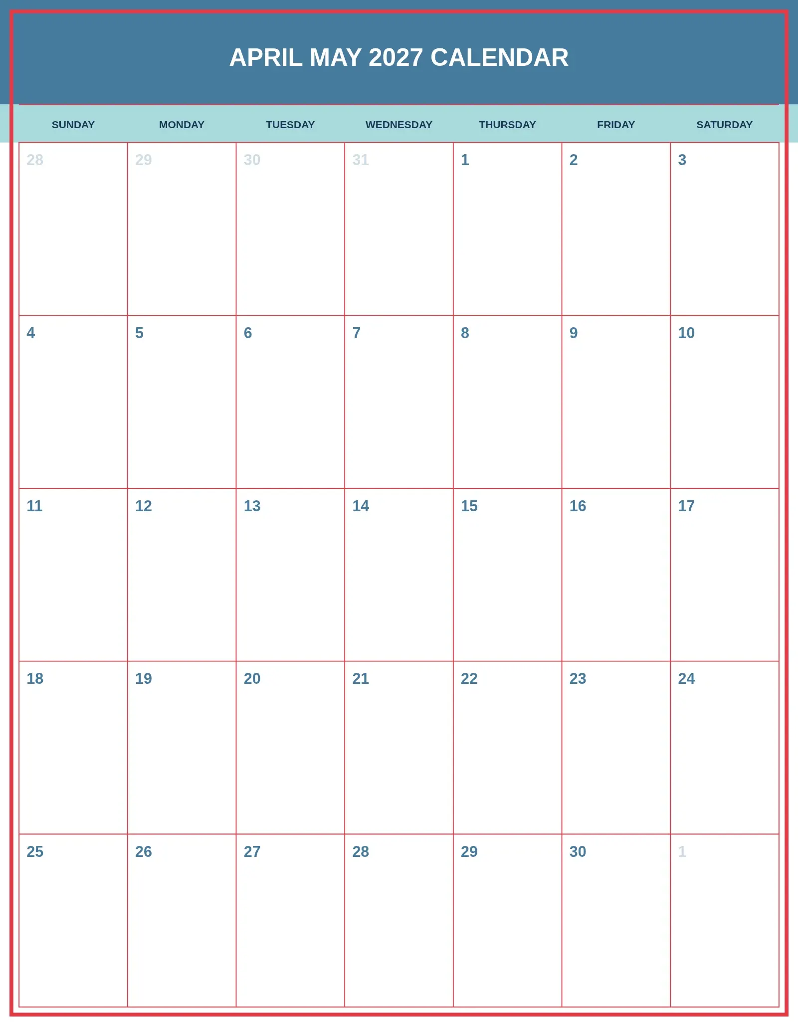 April May 2027 Calendar With Portrait Template April May 2027 Calendar With Portrait Template