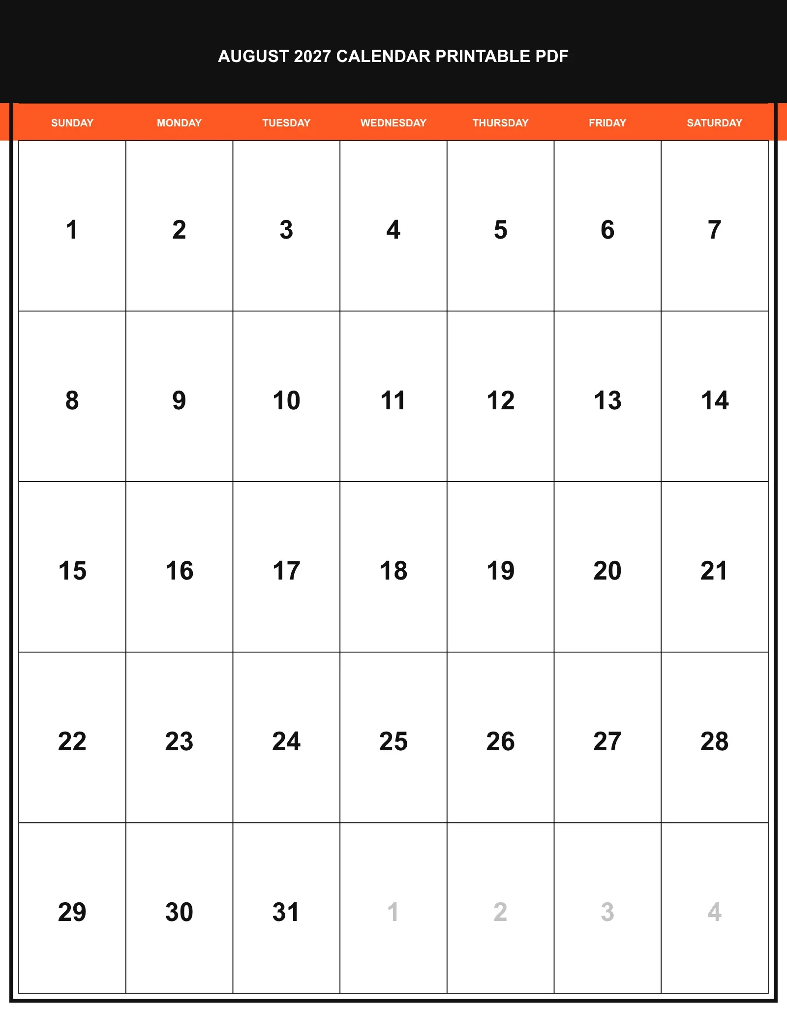August 2027 Calendar Printable Pdf With Portrait Template August 2027 Calendar Printable Pdf With Portrait Template