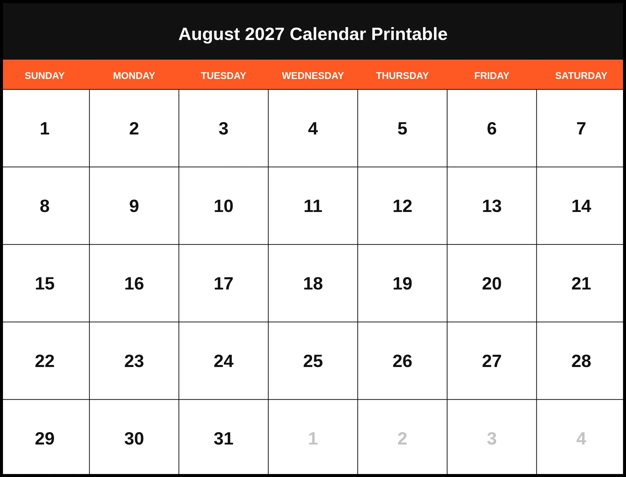 August 2027 Calendar Printable Pdf August 2027 Calendar Printable Pdf