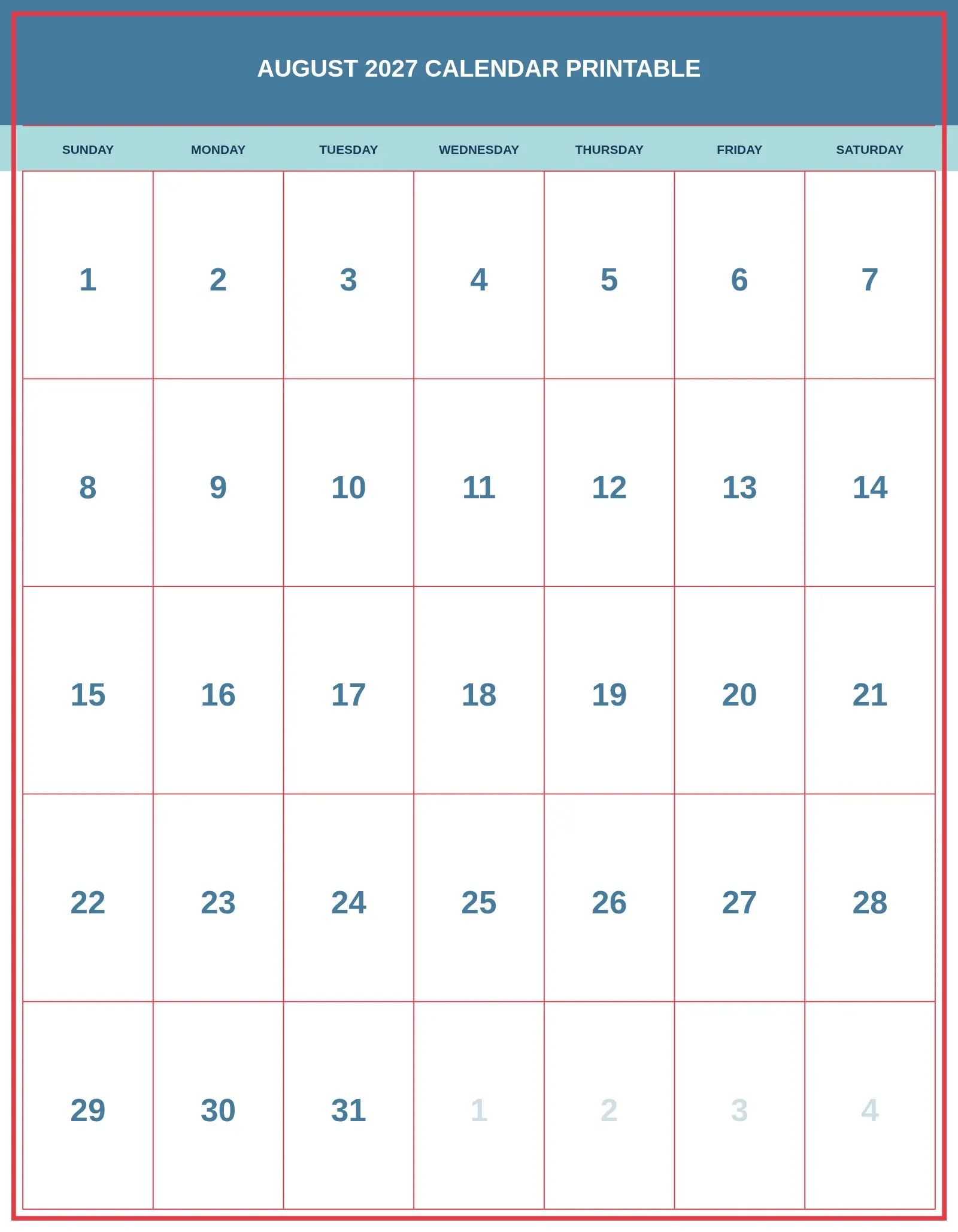 August 2027 Calendar Printable With Portrait Template August 2027 Calendar Printable With Portrait Template