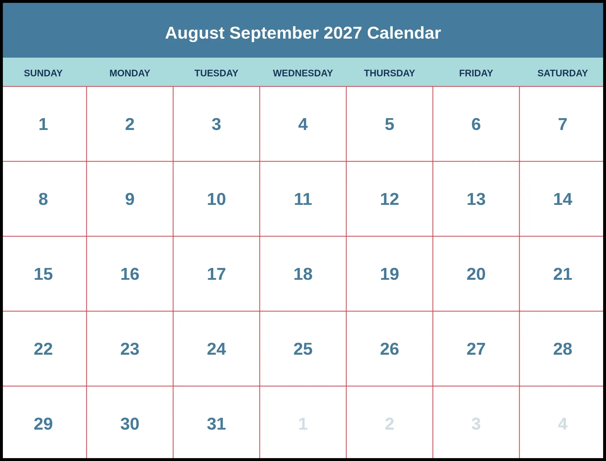 August September 2027 Calendar Pdf