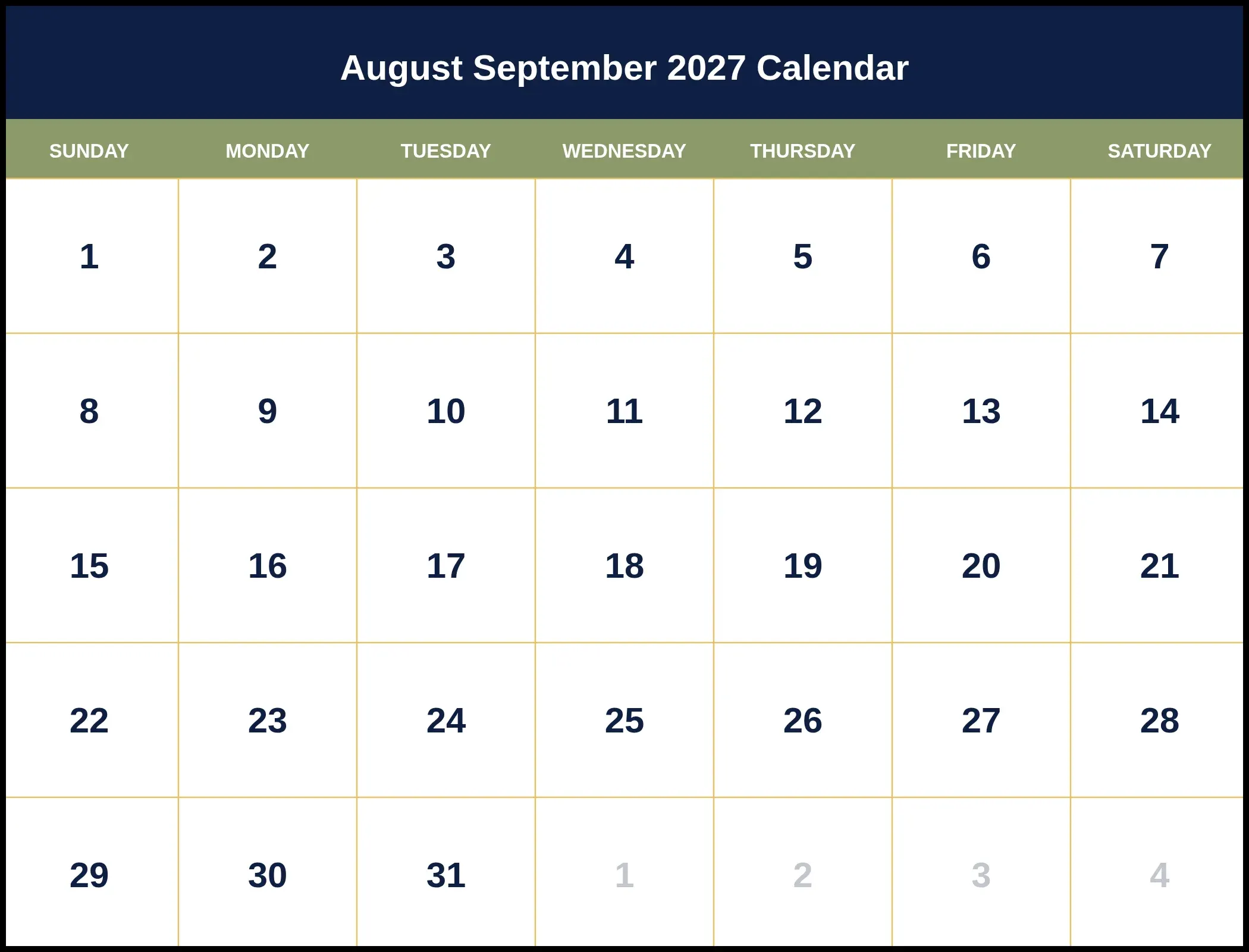 August September 2027 Calendar August September 2027 Calendar