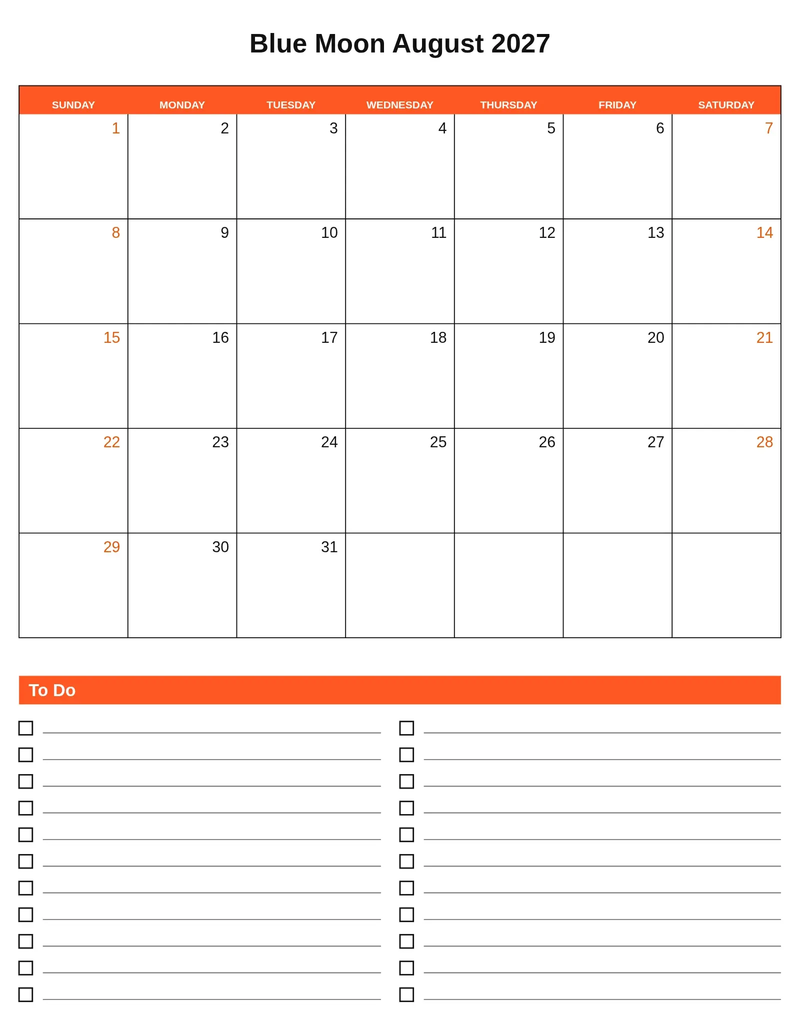 Blue Moon August 2027 With To Do List Bottom Portrait