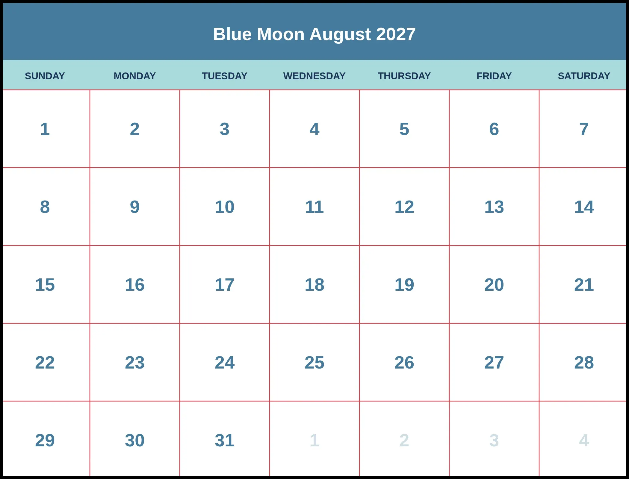 Blue Moon August 2027 Blue Moon August 2027