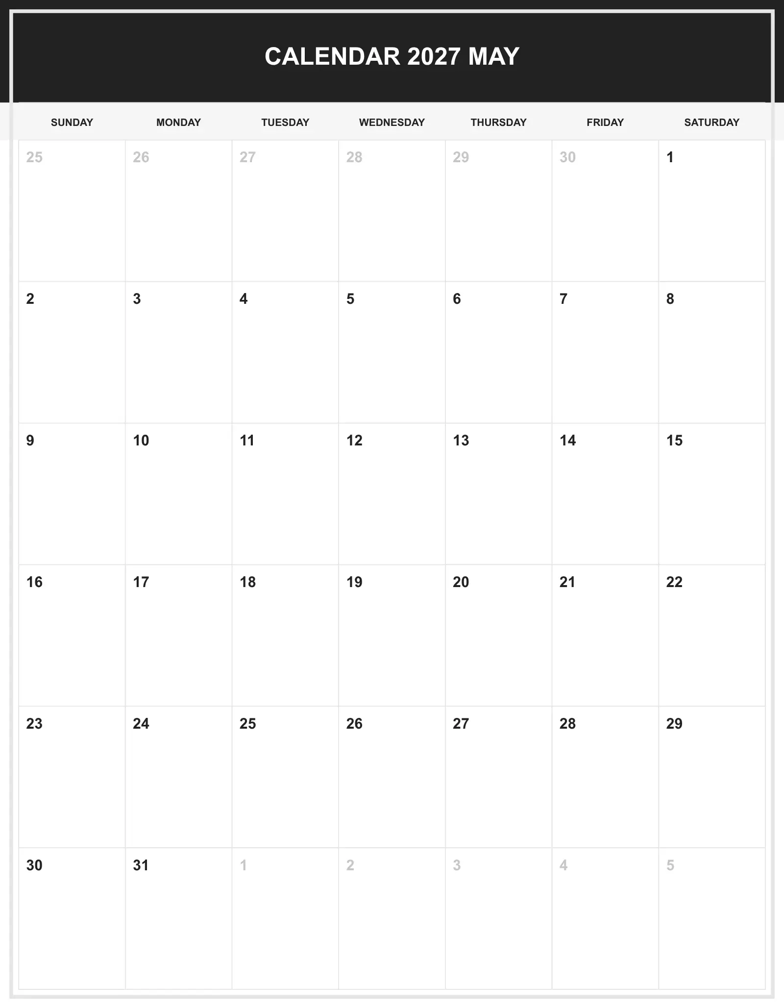 Calendar 2027 May With Portrait Template Calendar 2027 May With Portrait Template