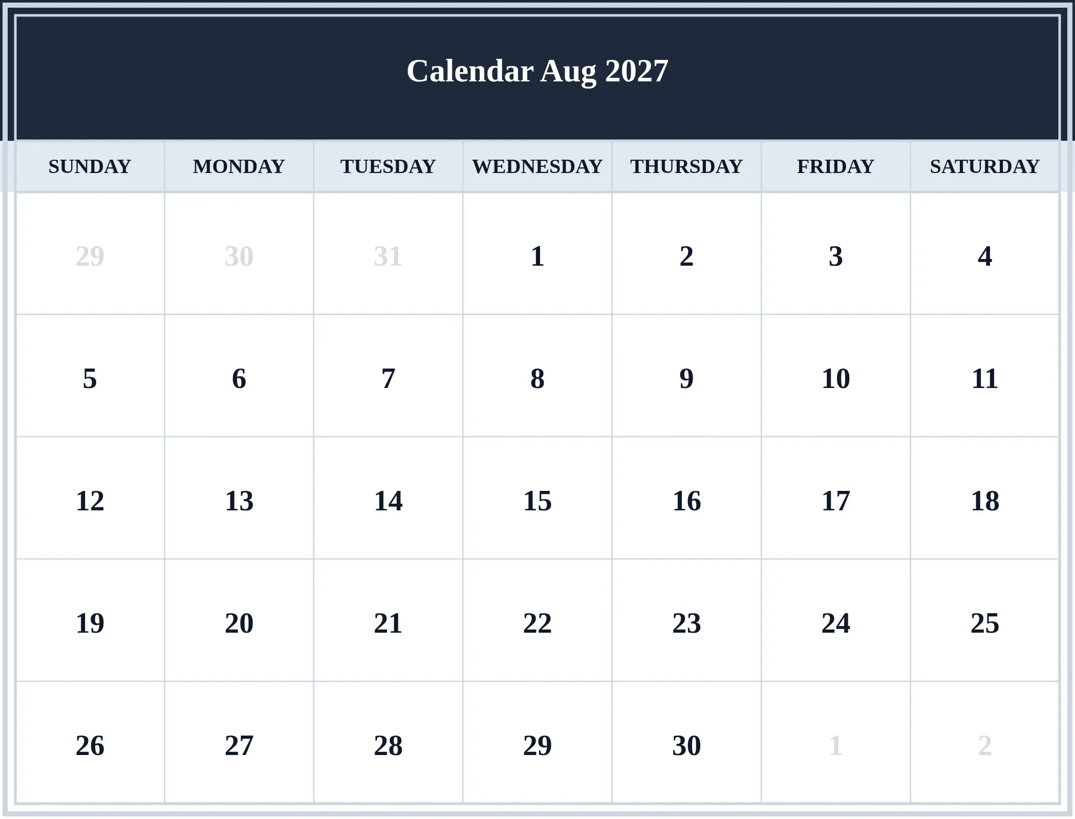 Calendar Aug 2027 Download Landscape Calendar Aug 2027 Download Landscape
