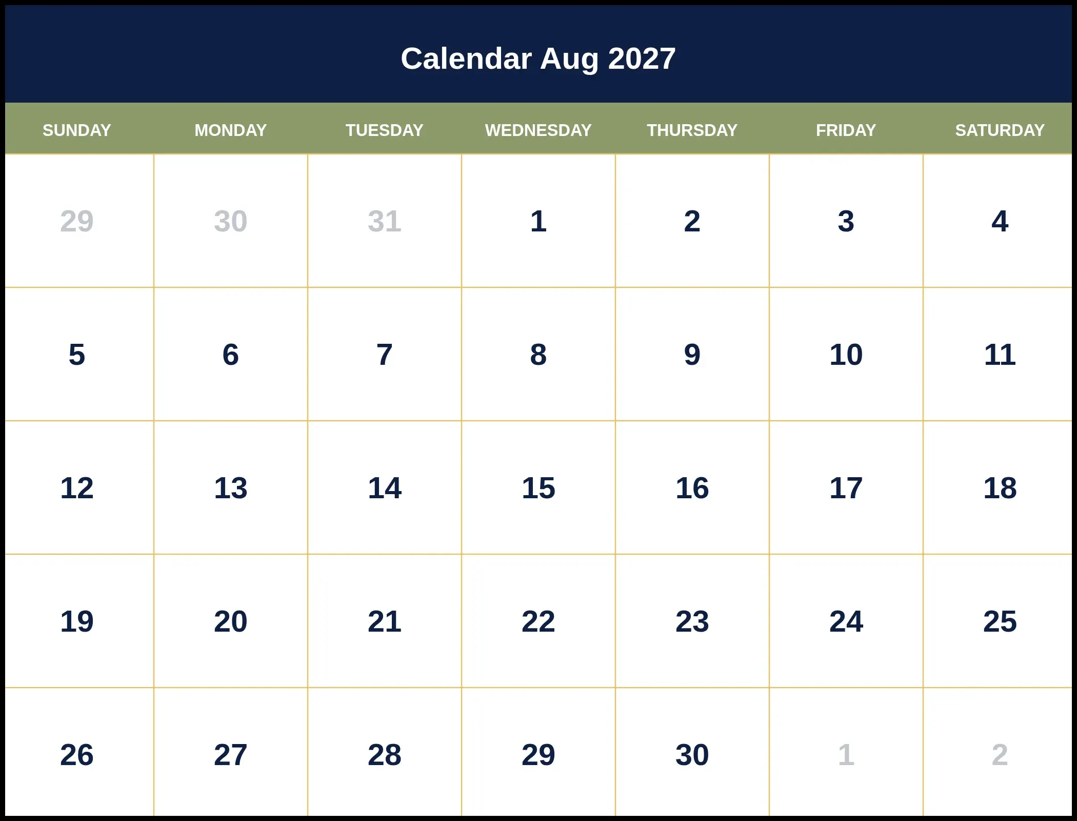Calendar Aug 2027 Pdf