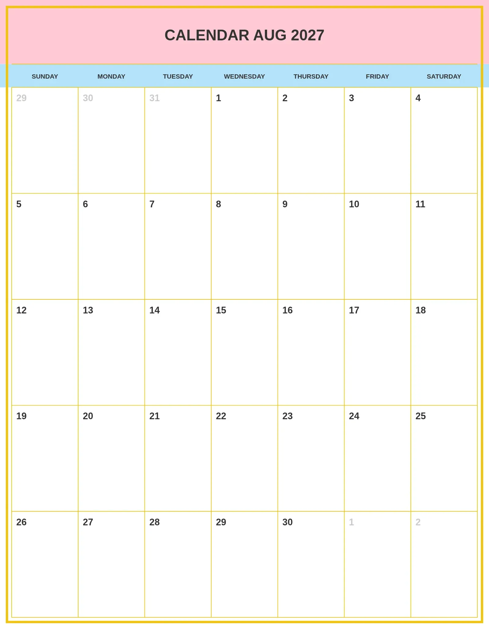 Calendar Aug 2027 With Portrait Template Calendar Aug 2027 With Portrait Template