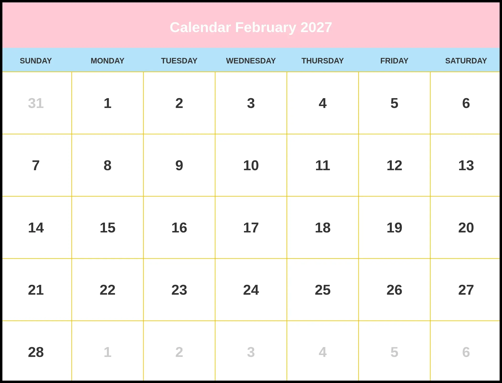 Calendar February 2027 Pdf Calendar February 2027 Pdf