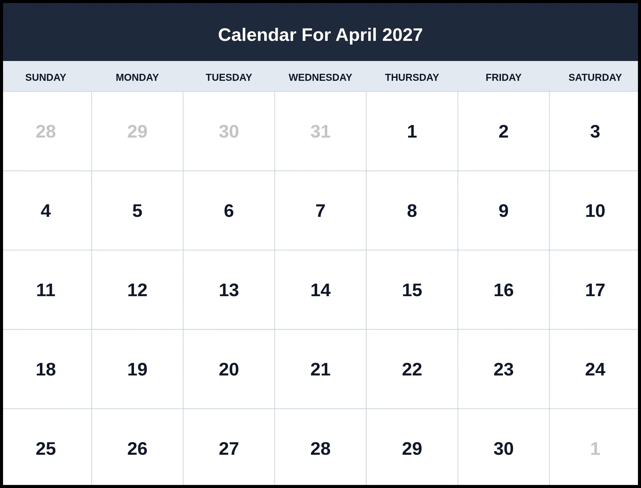 Calendar For April 2027 Pdf Calendar For April 2027 Pdf