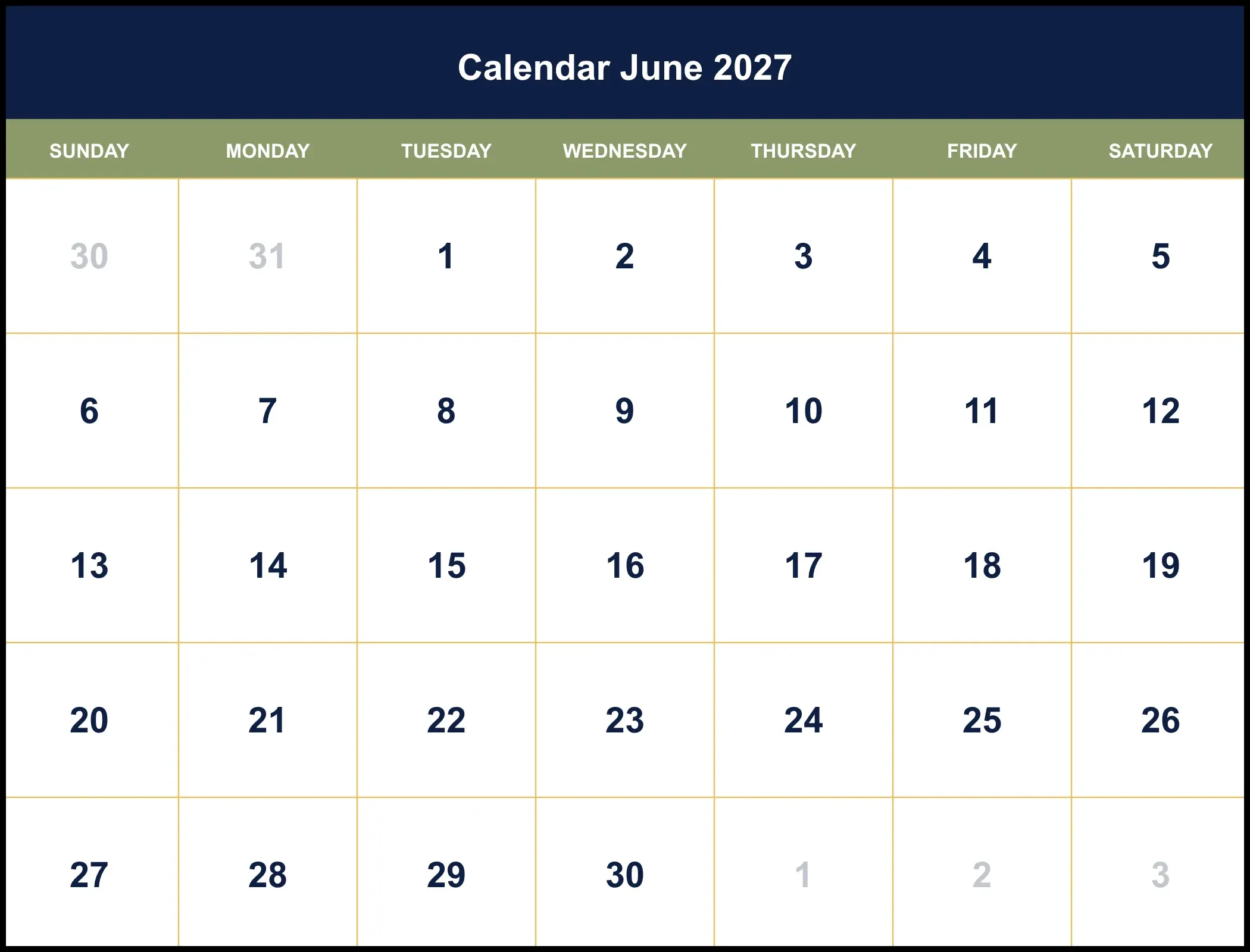 Calendar June 2027