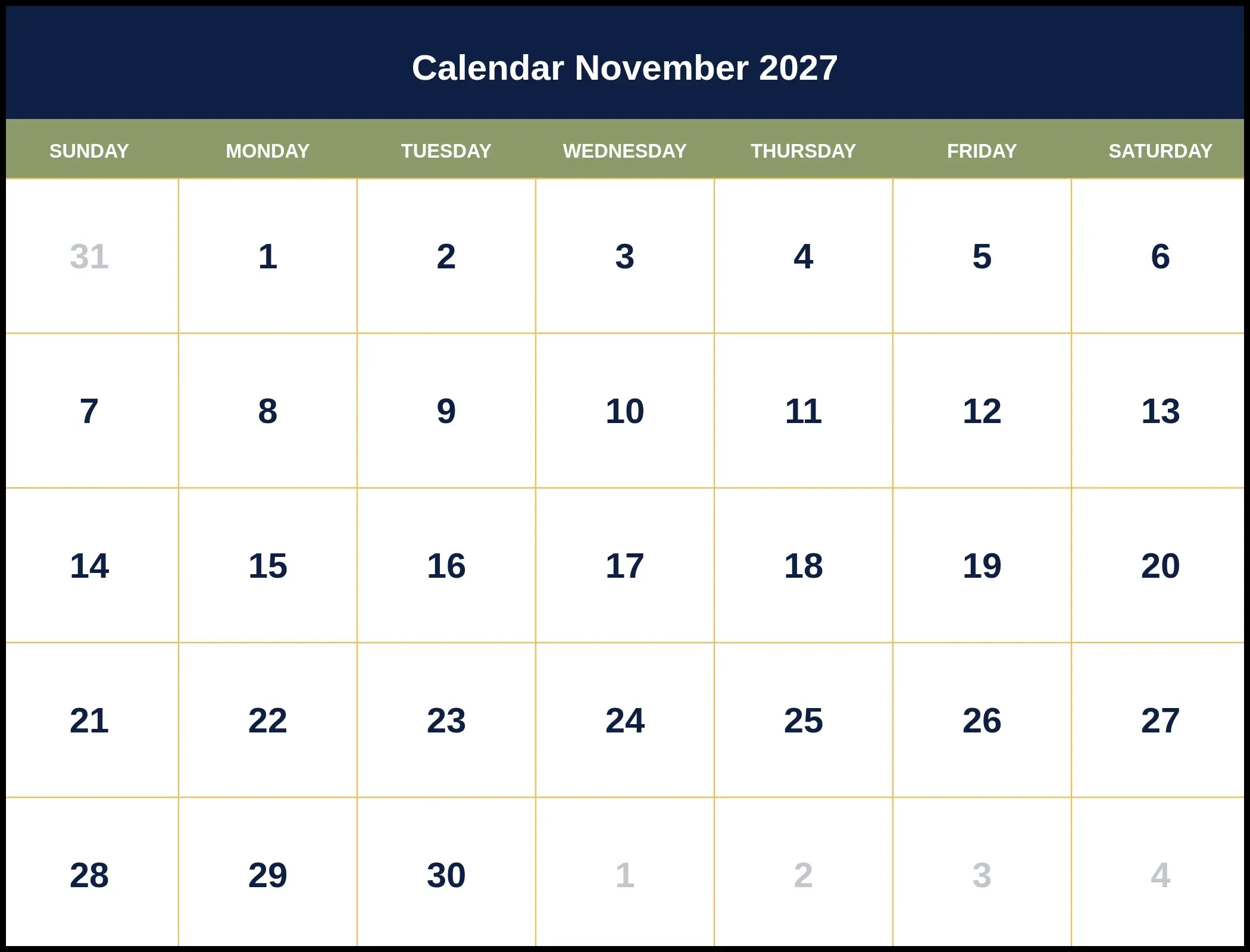 Calendar November 2027 Calendar November 2027