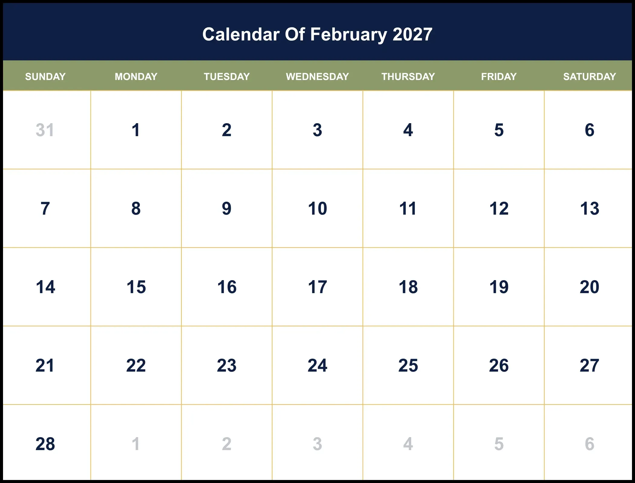 Calendar Of February 2027 Pdf Calendar Of February 2027 Pdf