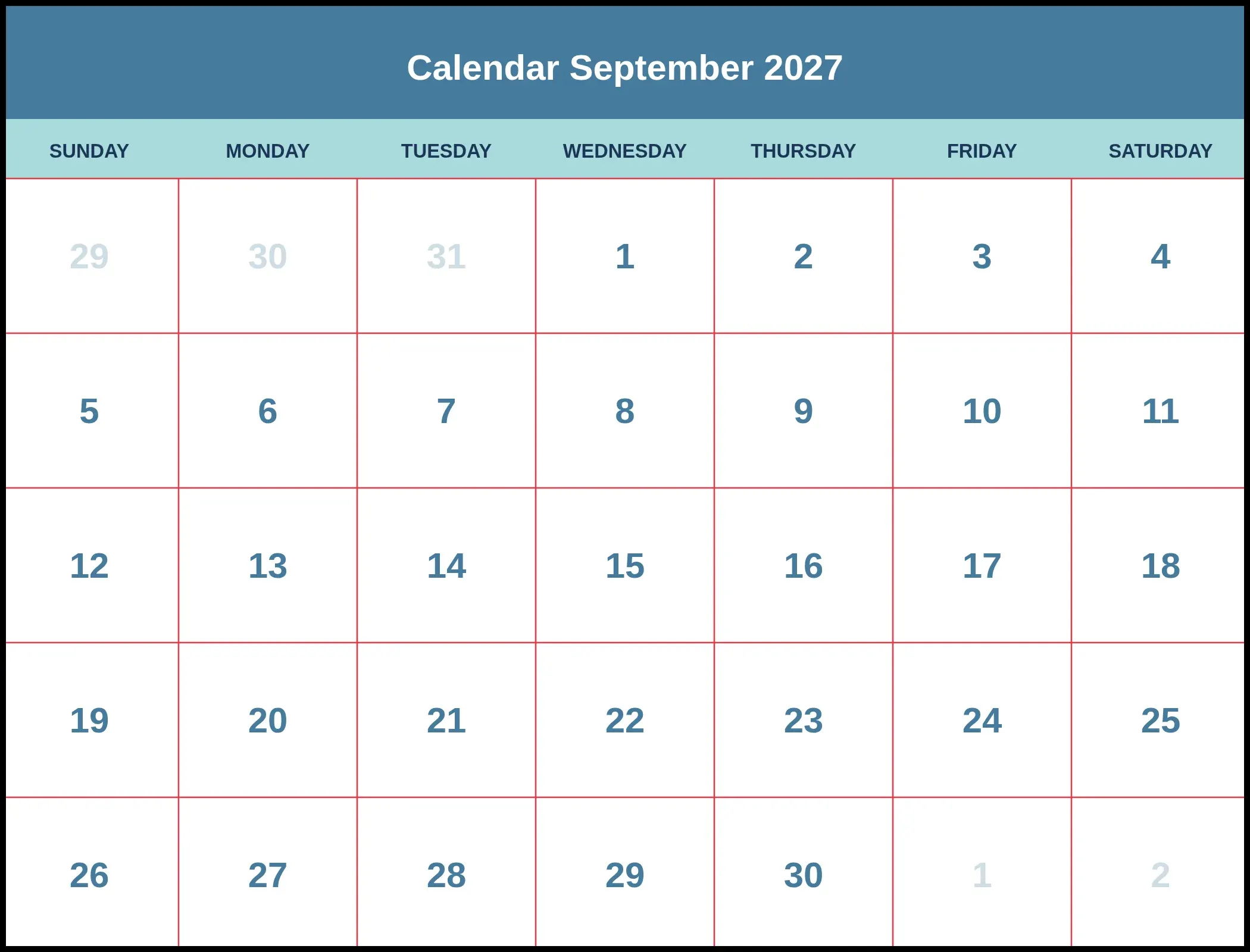 Calendar September 2027