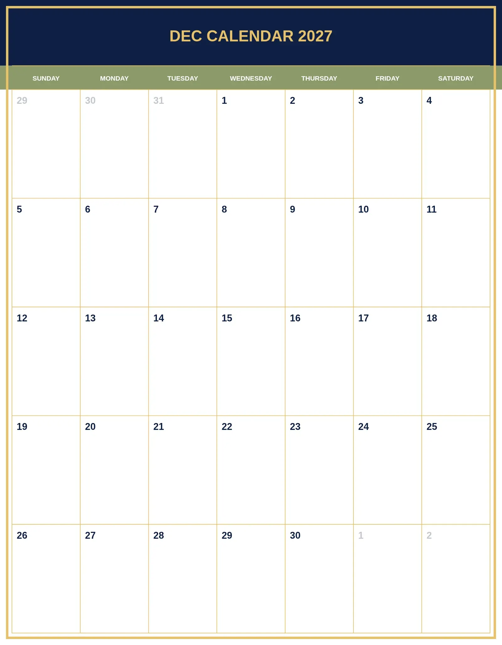 Dec Calendar 2027 With Portrait Template Dec Calendar 2027 With Portrait Template