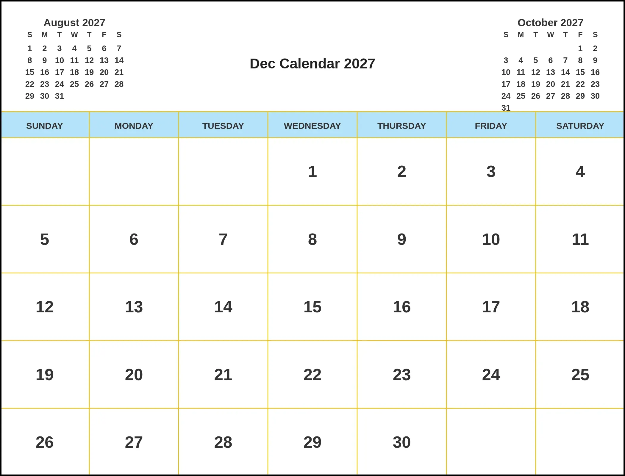 Dec Calendar 2027 With Three Month View