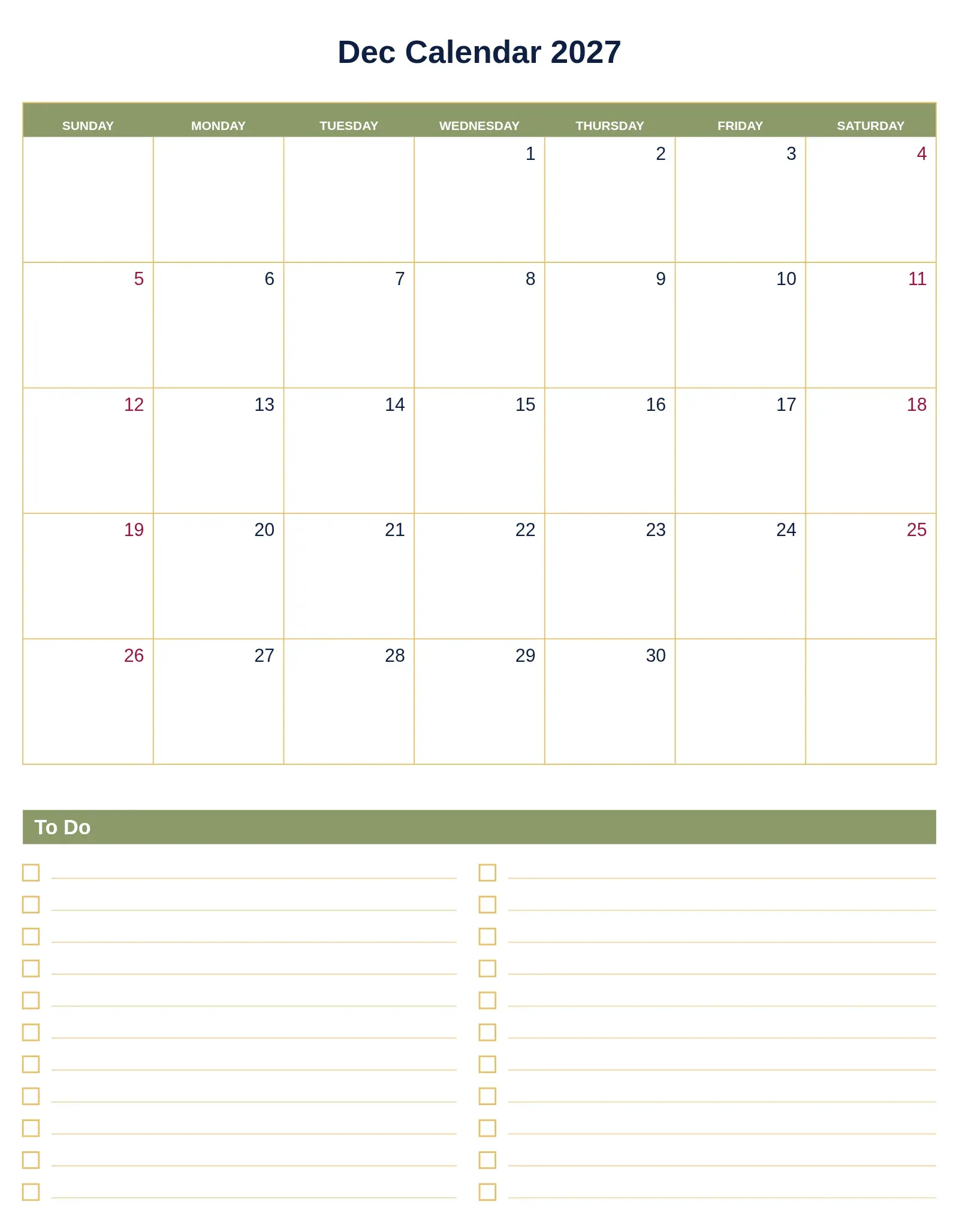 Dec Calendar 2027 With To Do List Bottom Portrait Dec Calendar 2027 With To Do List Bottom Portrait