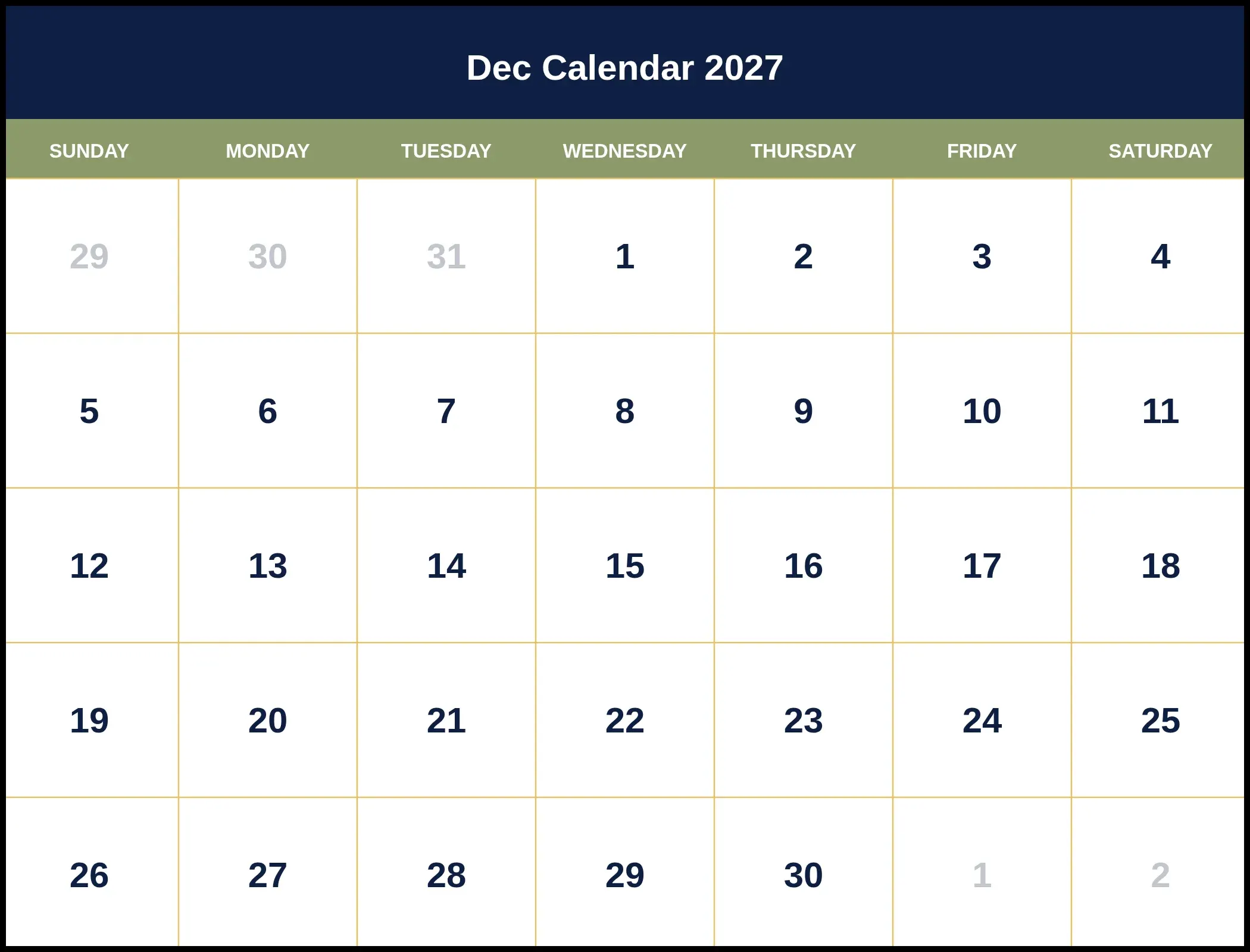 Dec Calendar 2027