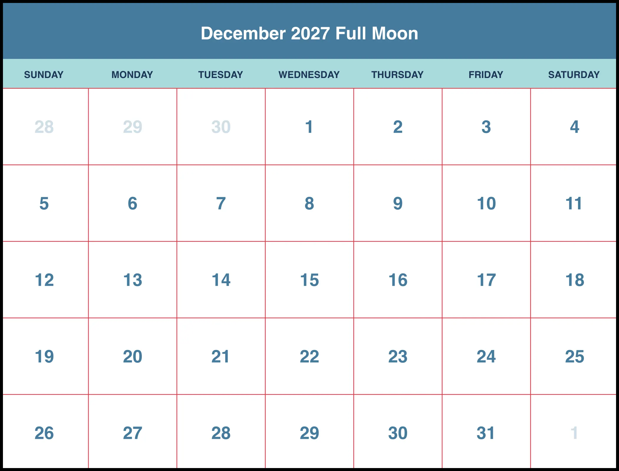 December 2027 Full Moon