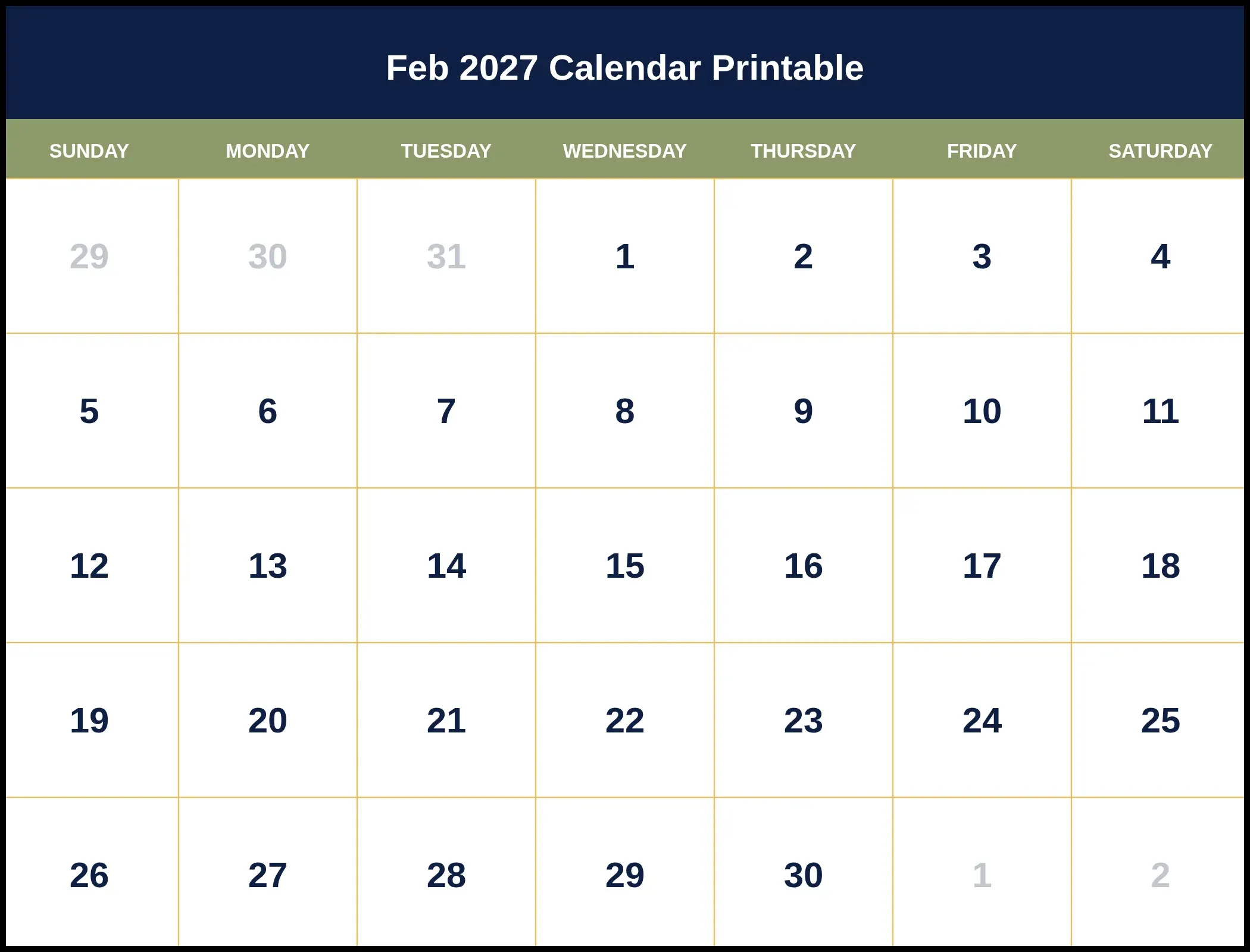 Feb 2027 Calendar Printable Pdf Feb 2027 Calendar Printable Pdf