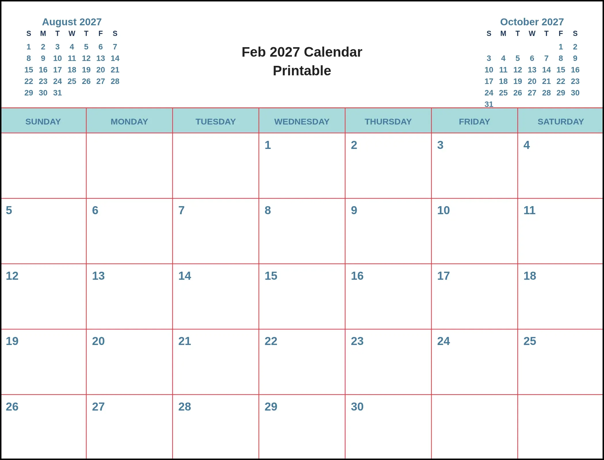 Feb 2027 Calendar Printable With Three Month View Feb 2027 Calendar Printable With Three Month View