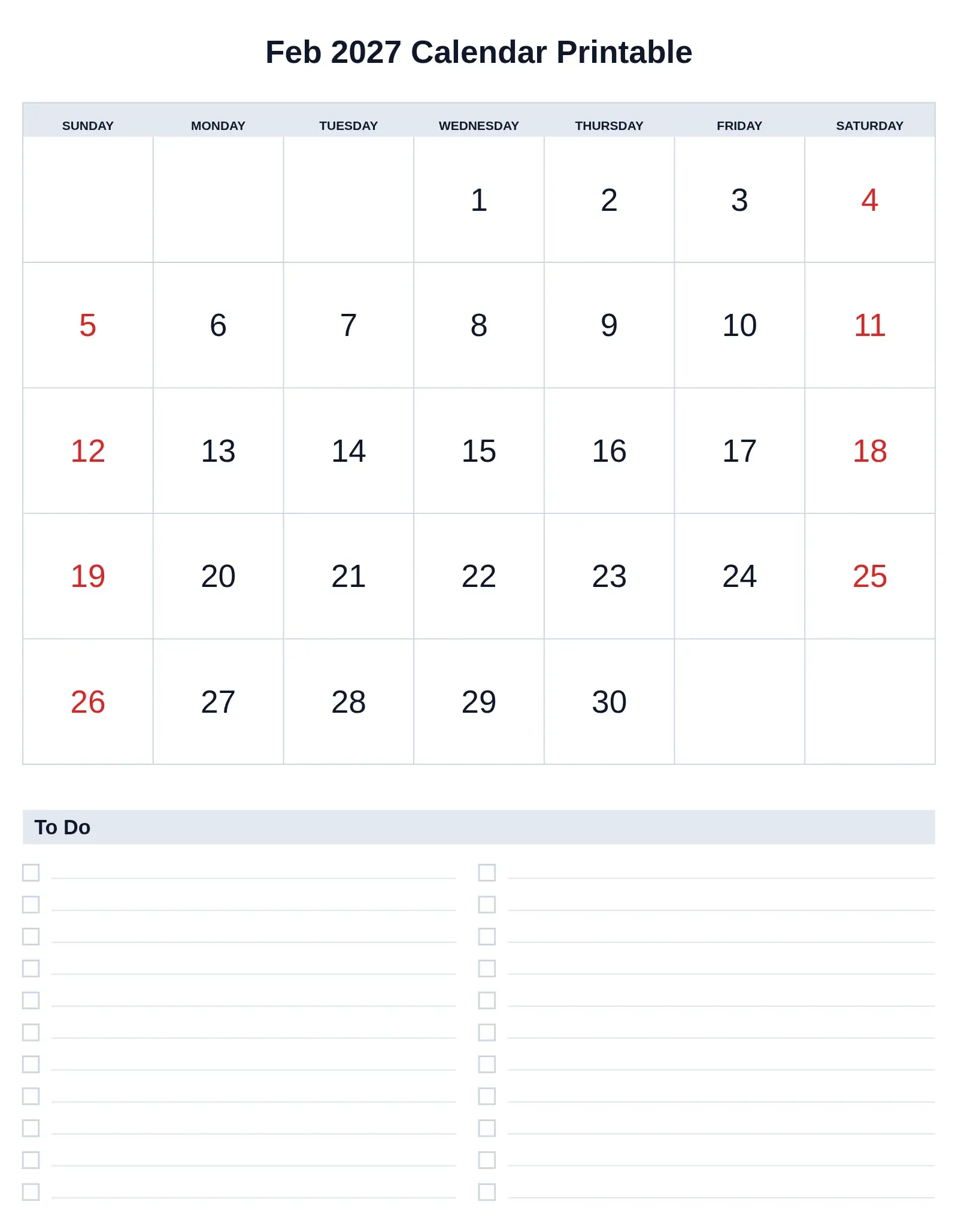 Feb 2027 Calendar Printable With To Do List Bottom Portrait Feb 2027 Calendar Printable With To Do List Bottom Portrait