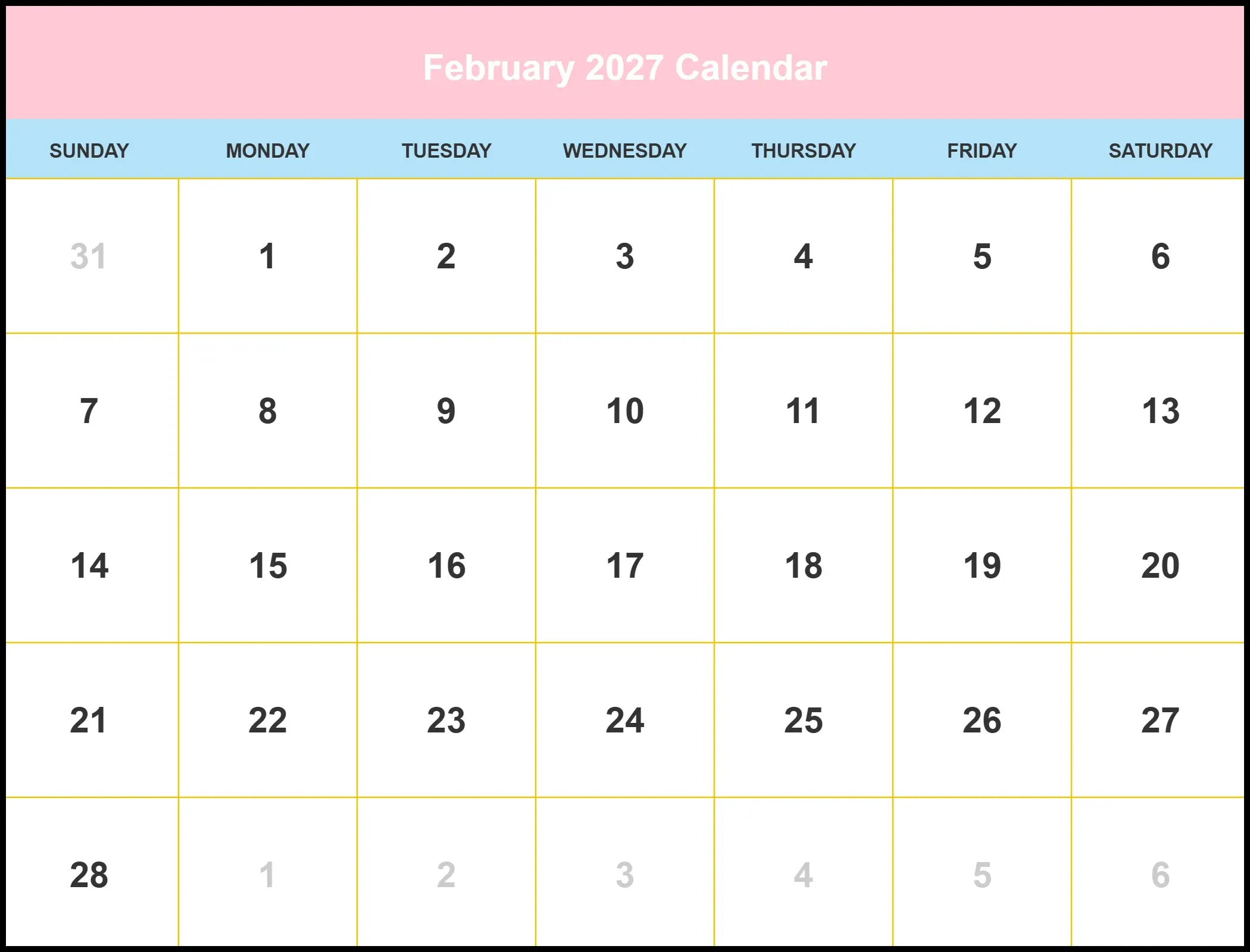 February 2027 Calendar Pdf