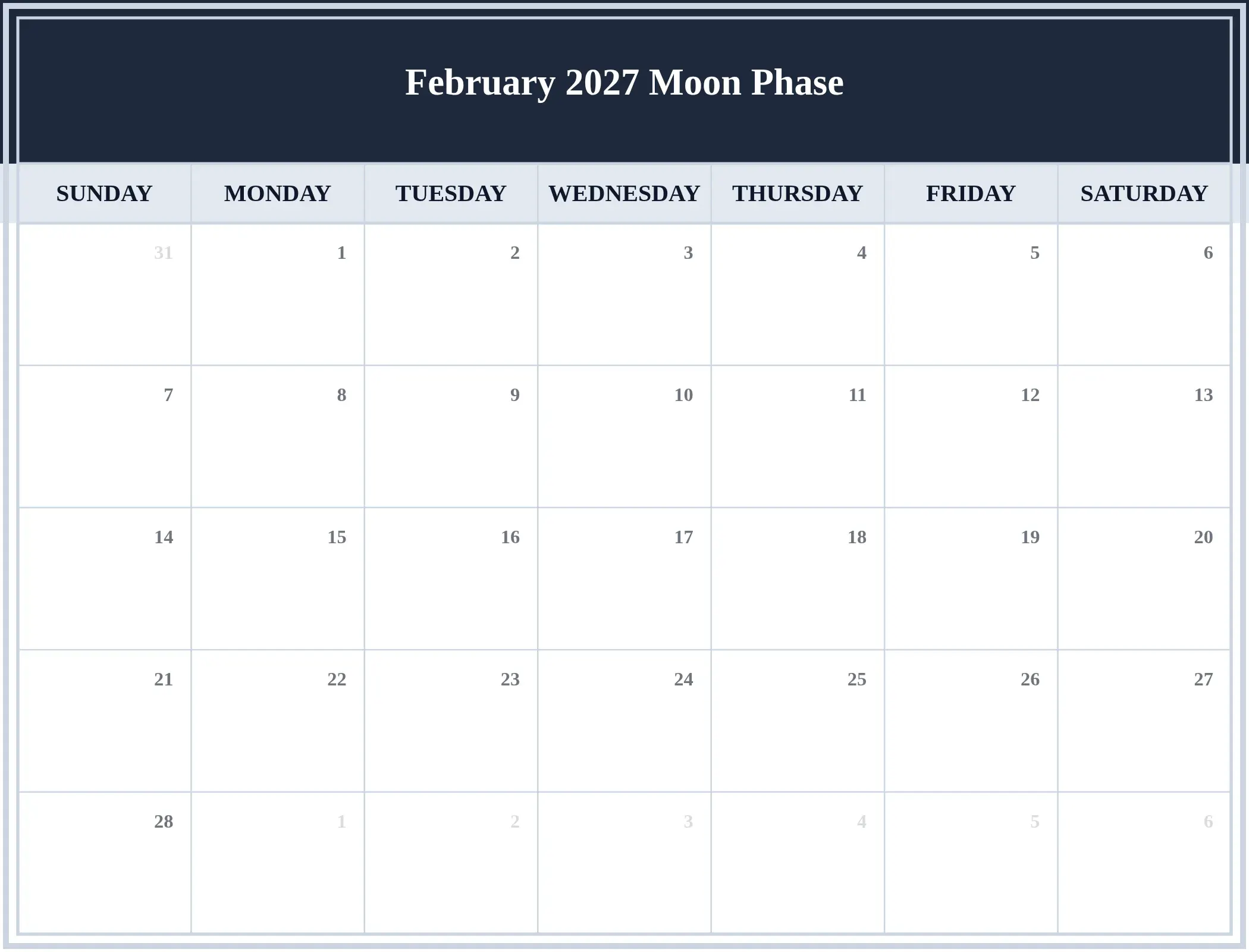 February 2027 Moon Phase Download Landscape
