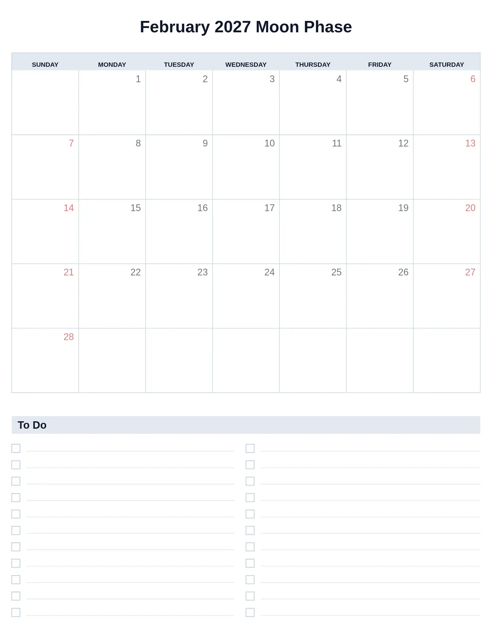 February 2027 Moon Phase With To Do List Bottom Portrait February 2027 Moon Phase With To Do List Bottom Portrait