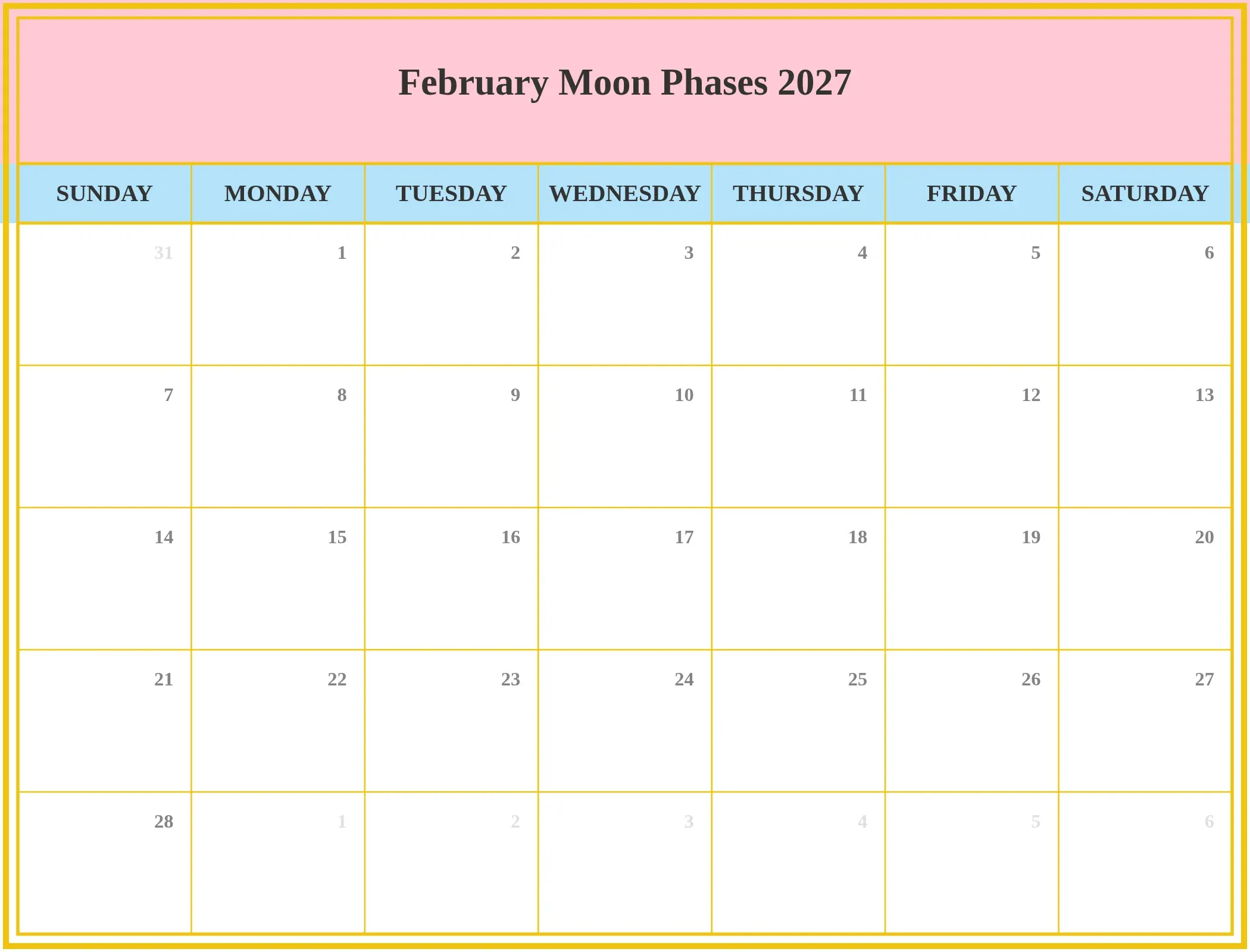 February Moon Phases 2027 Download Landscape