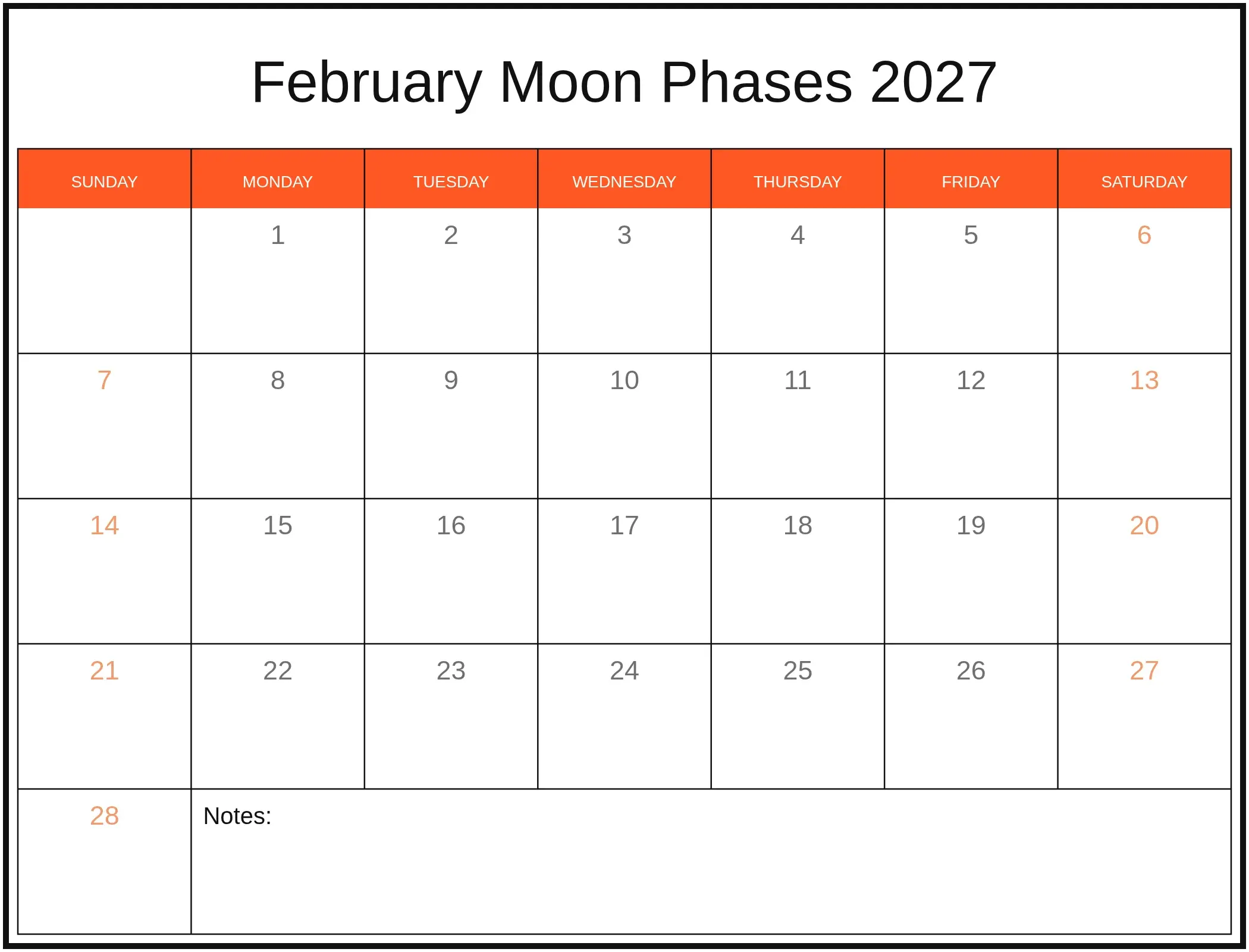 February Moon Phases 2027 with Notes Bottom Landscape February Moon Phases 2027 with Notes Bottom Landscape
