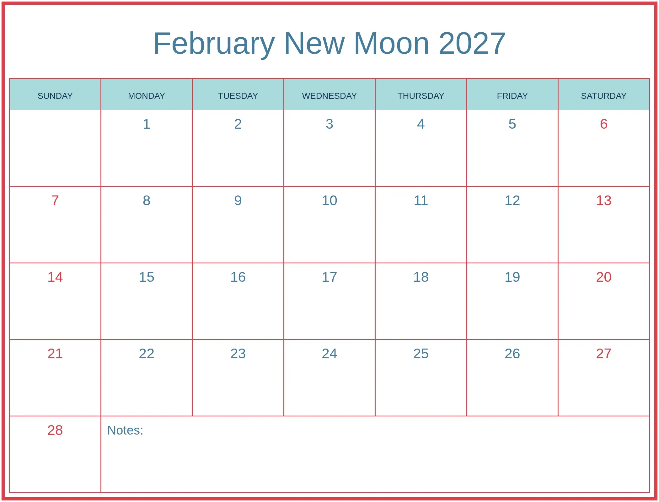 February New Moon 2027 with Notes Bottom Landscape
