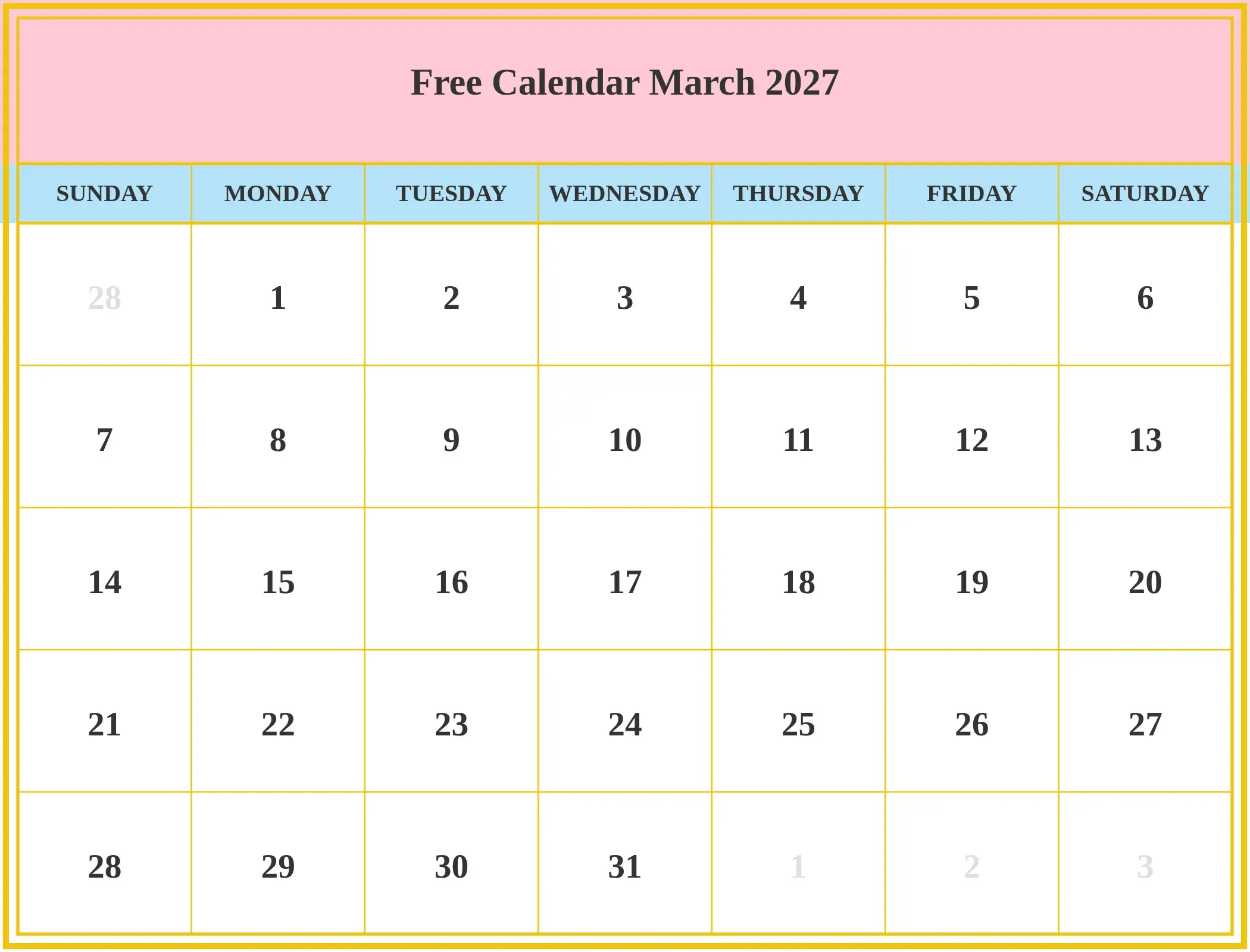 Free Calendar March 2027 Download Landscape Free Calendar March 2027 Download Landscape