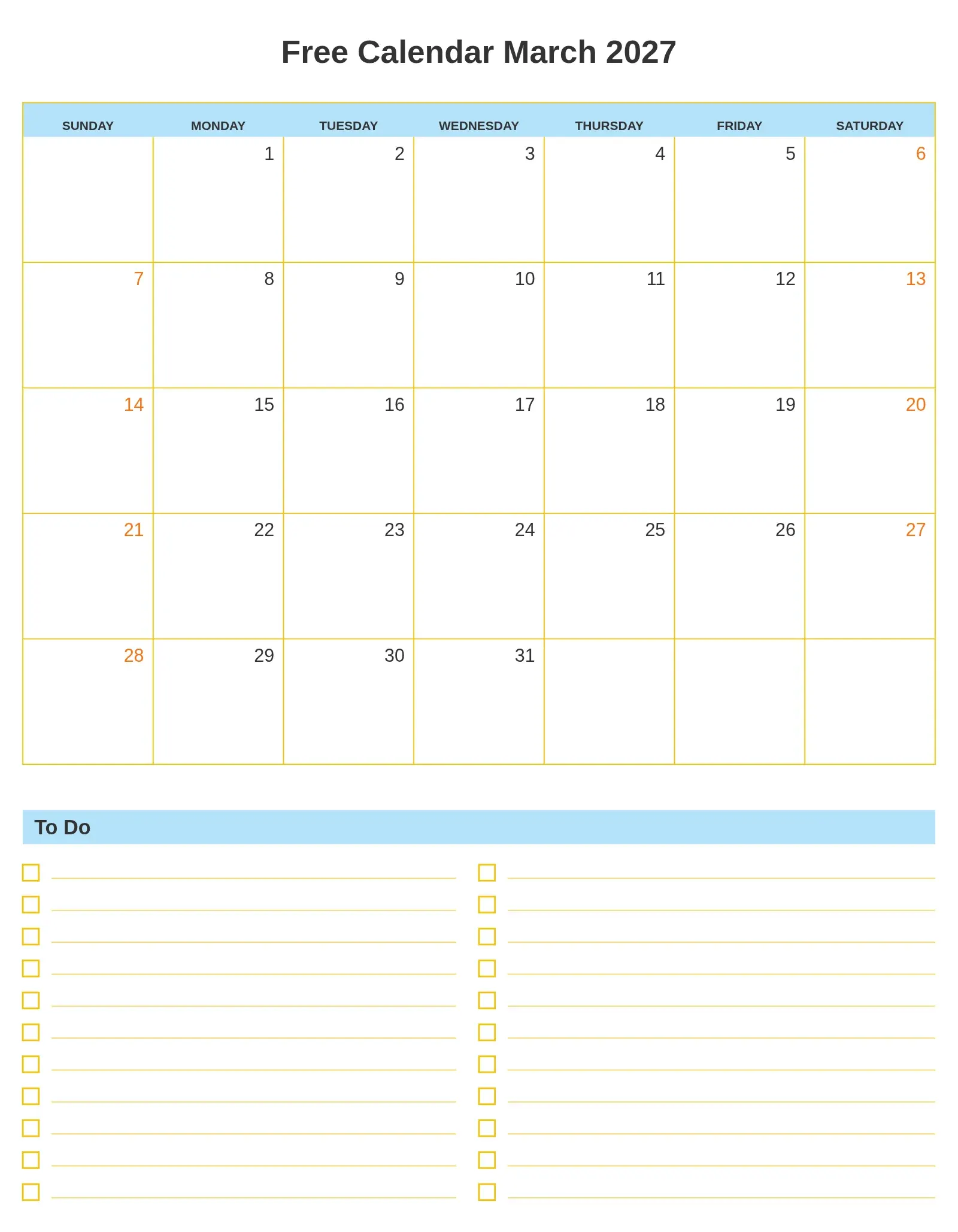 Free Calendar March 2027 With To Do List Bottom Portrait Free Calendar March 2027 With To Do List Bottom Portrait