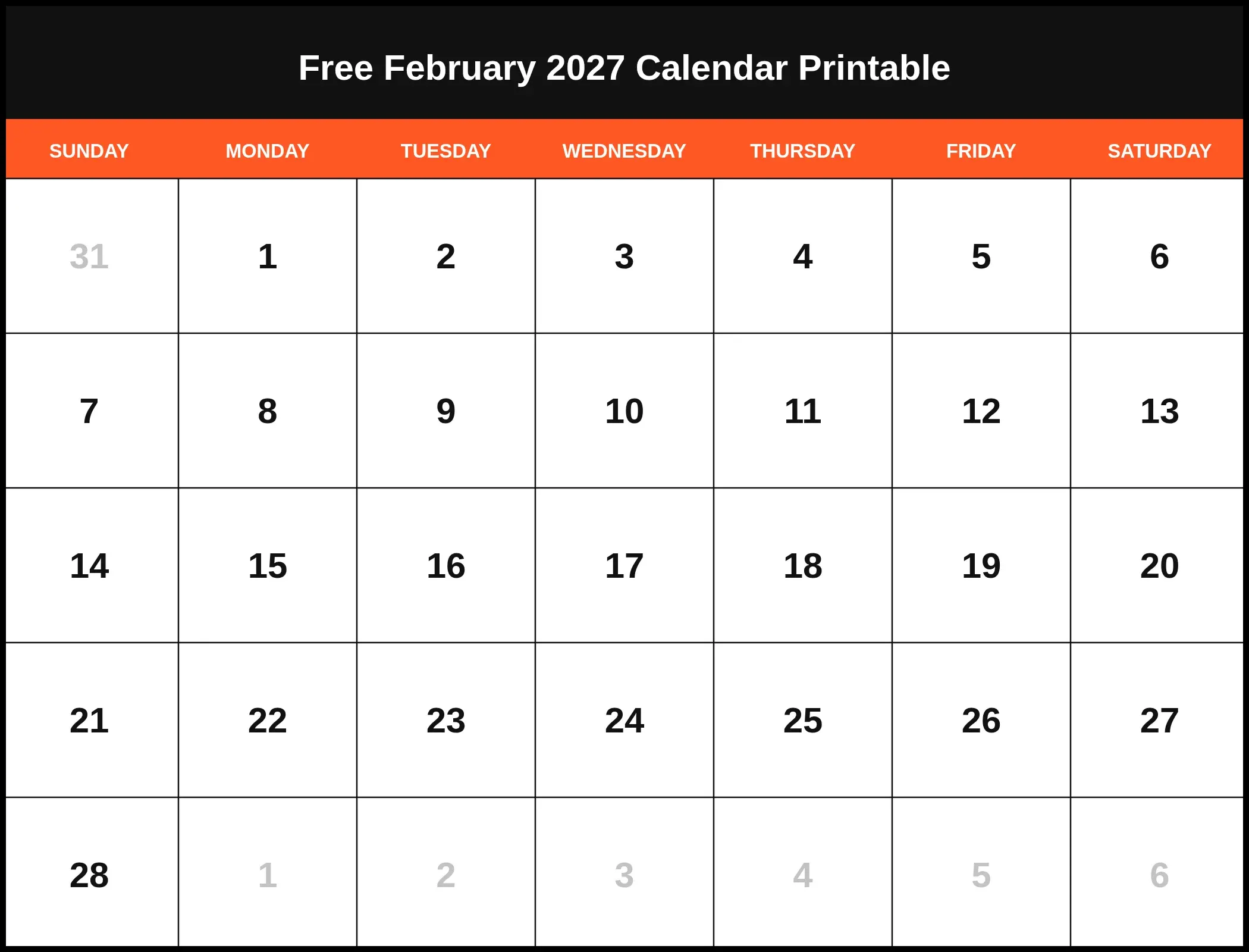 Free February 2027 Calendar Printable Pdf Free February 2027 Calendar Printable Pdf