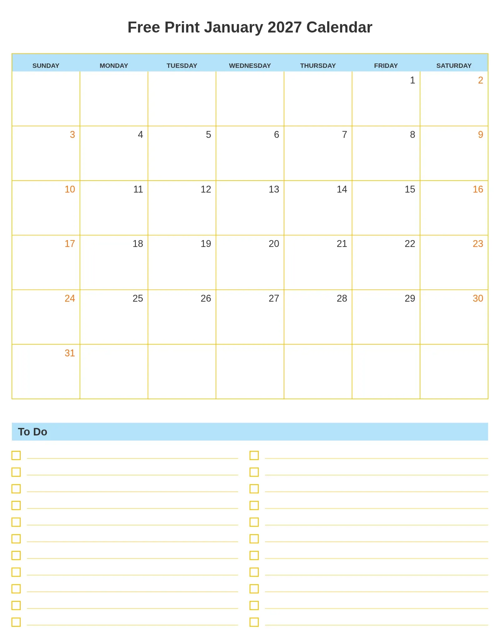 Free Print January 2027 Calendar With To Do List Bottom Portrait Free Print January 2027 Calendar With To Do List Bottom Portrait
