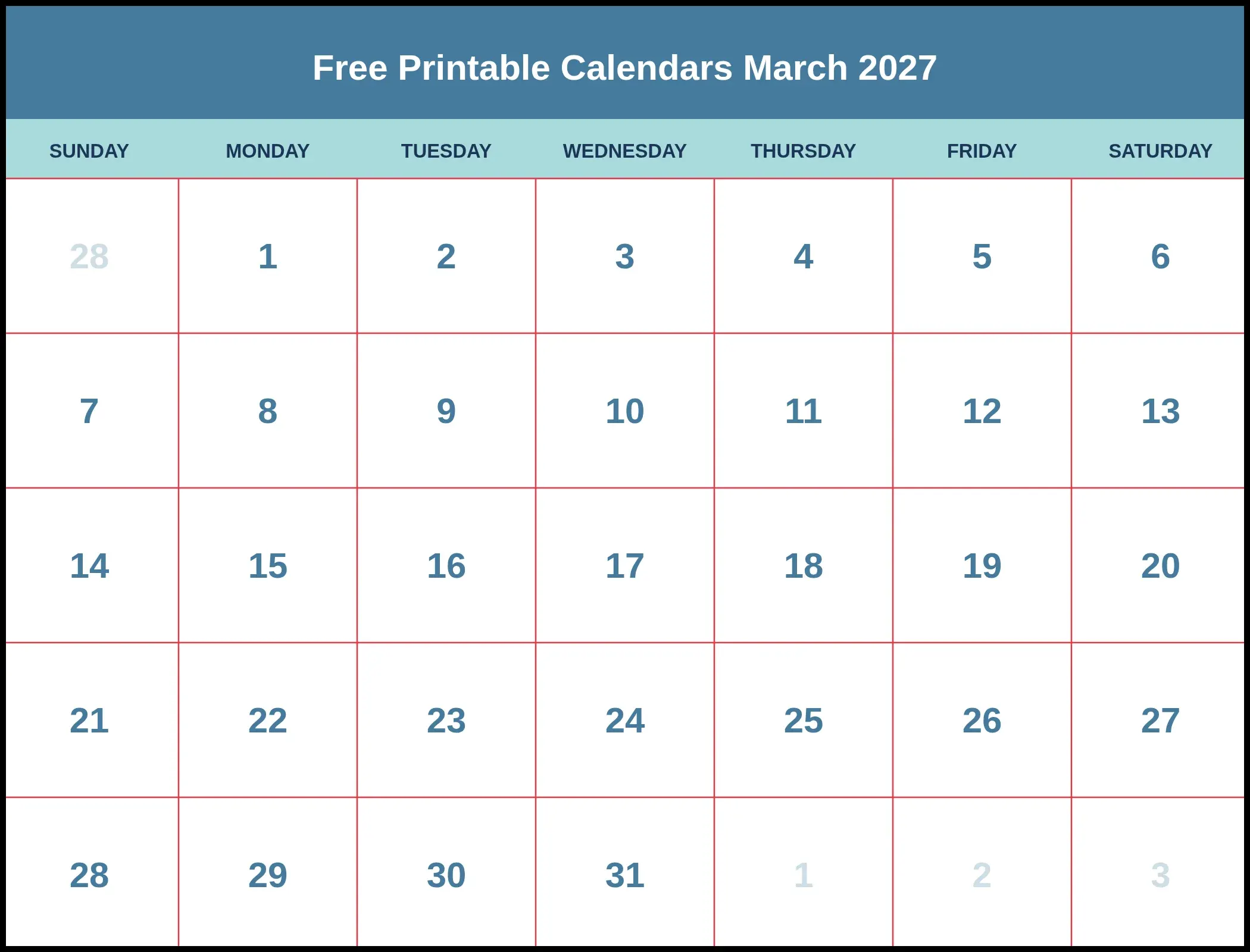 Free Printable Calendars March 2027 Pdf Free Printable Calendars March 2027 Pdf