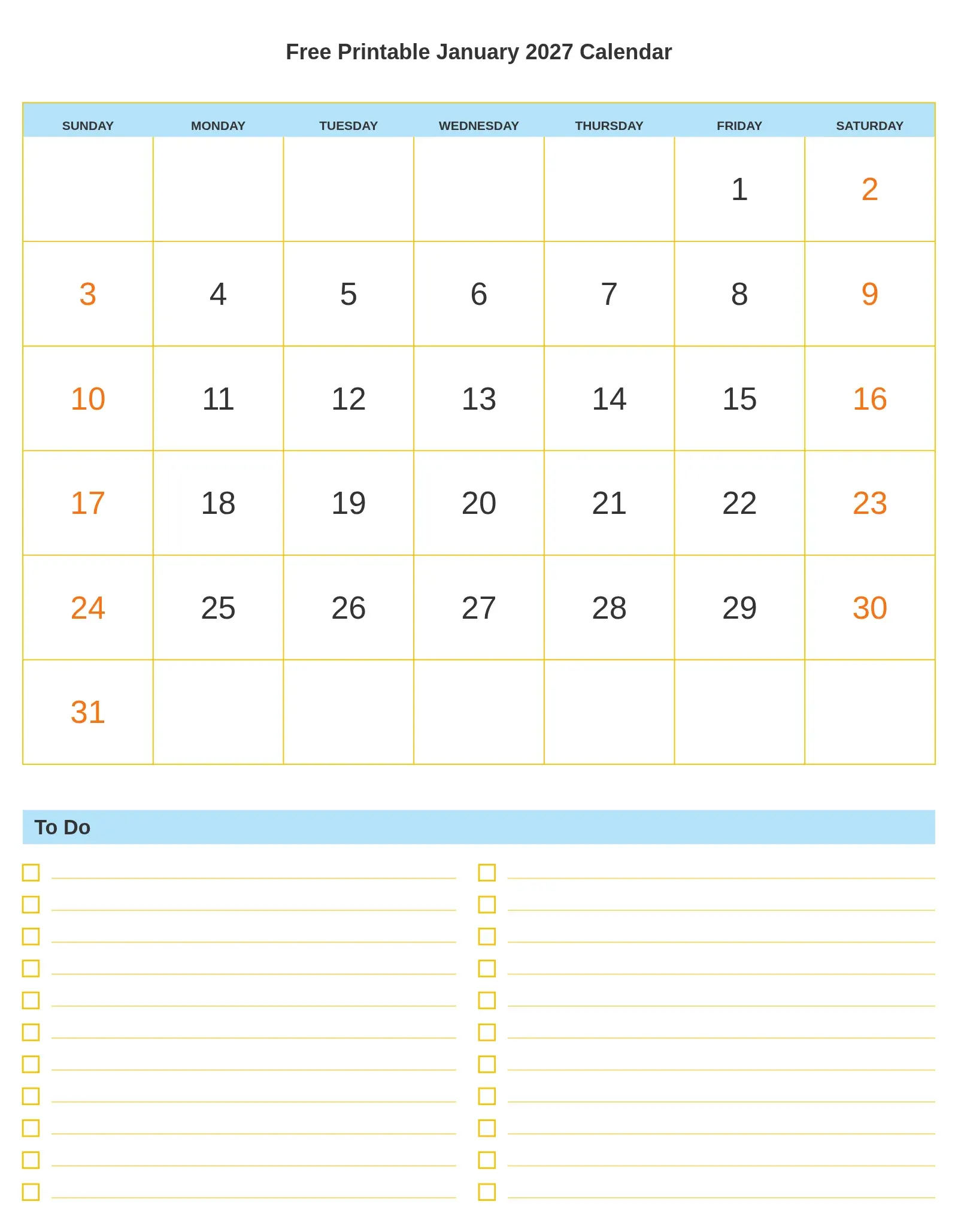 Free Printable January 2027 Calendar With To Do List Bottom Portrait Free Printable January 2027 Calendar With To Do List Bottom Portrait