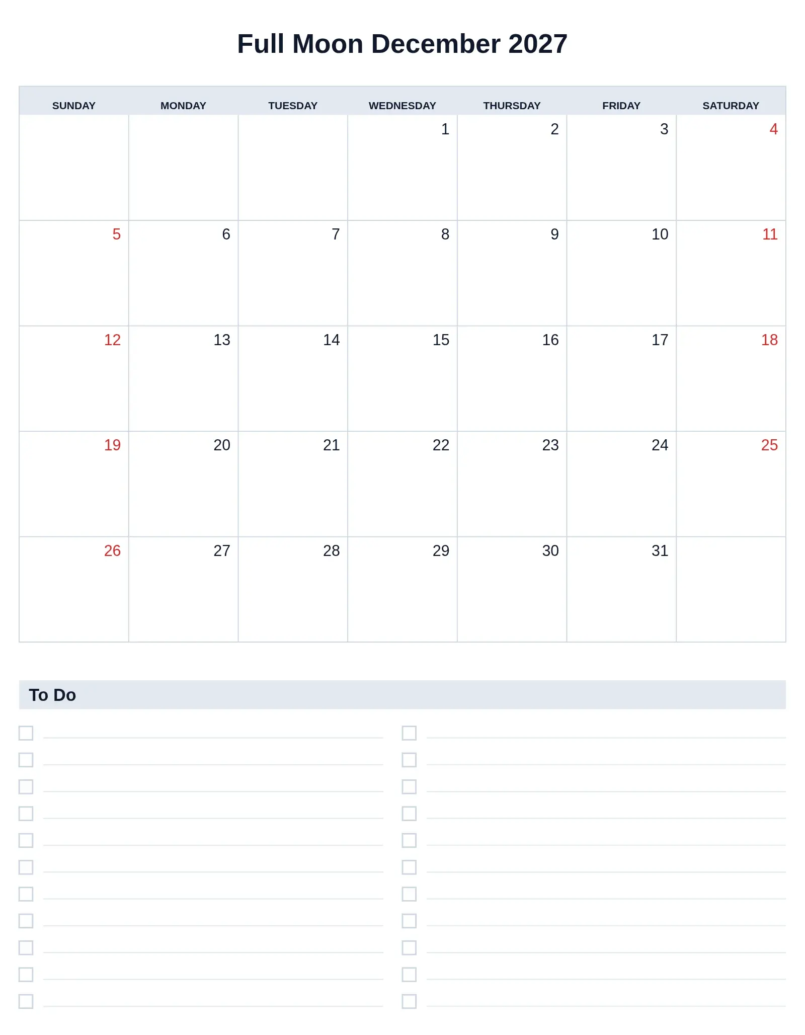 Full Moon December 2027 With To Do List Bottom Portrait Full Moon December 2027 With To Do List Bottom Portrait