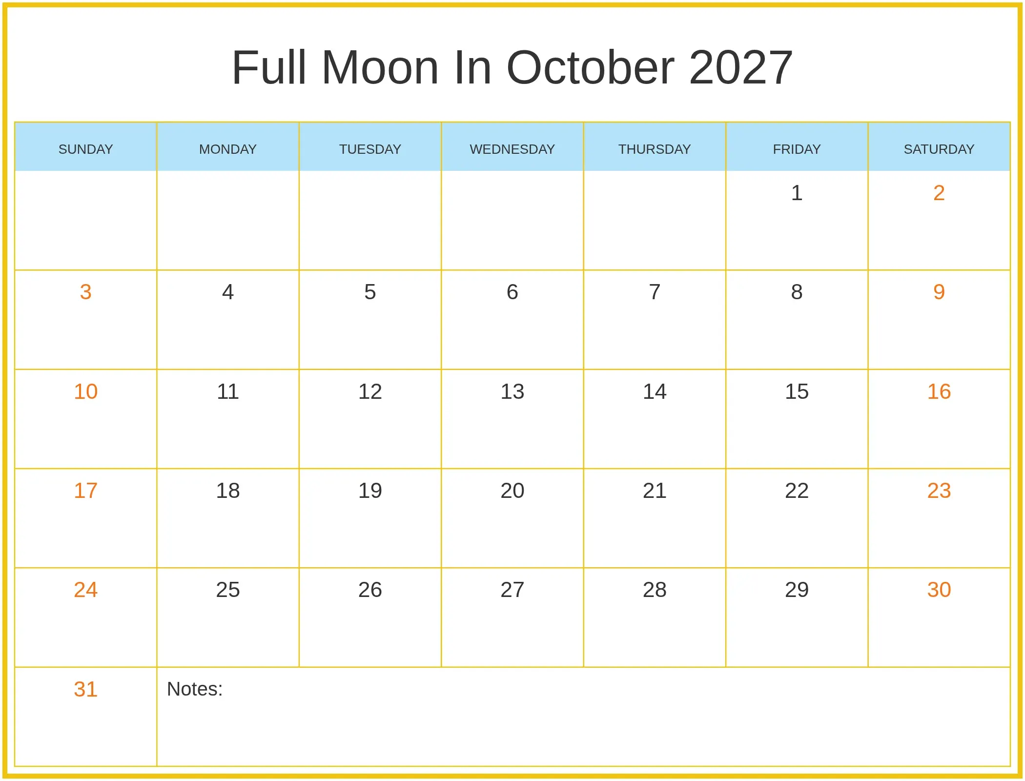 Full Moon In October 2027 with Notes Bottom Landscape Full Moon In October 2027 with Notes Bottom Landscape