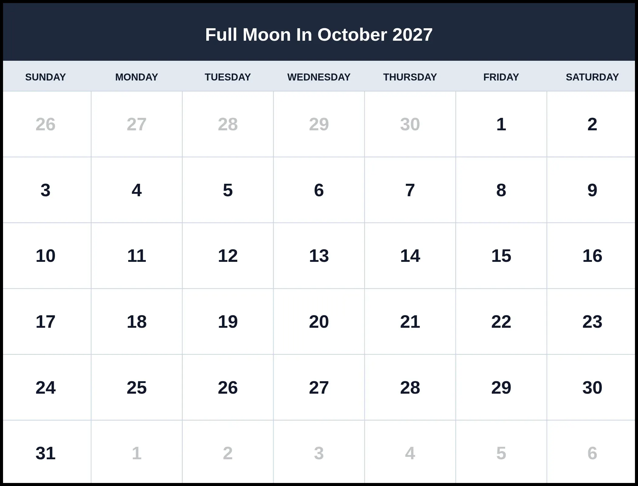 Full Moon In October 2027 Full Moon In October 2027