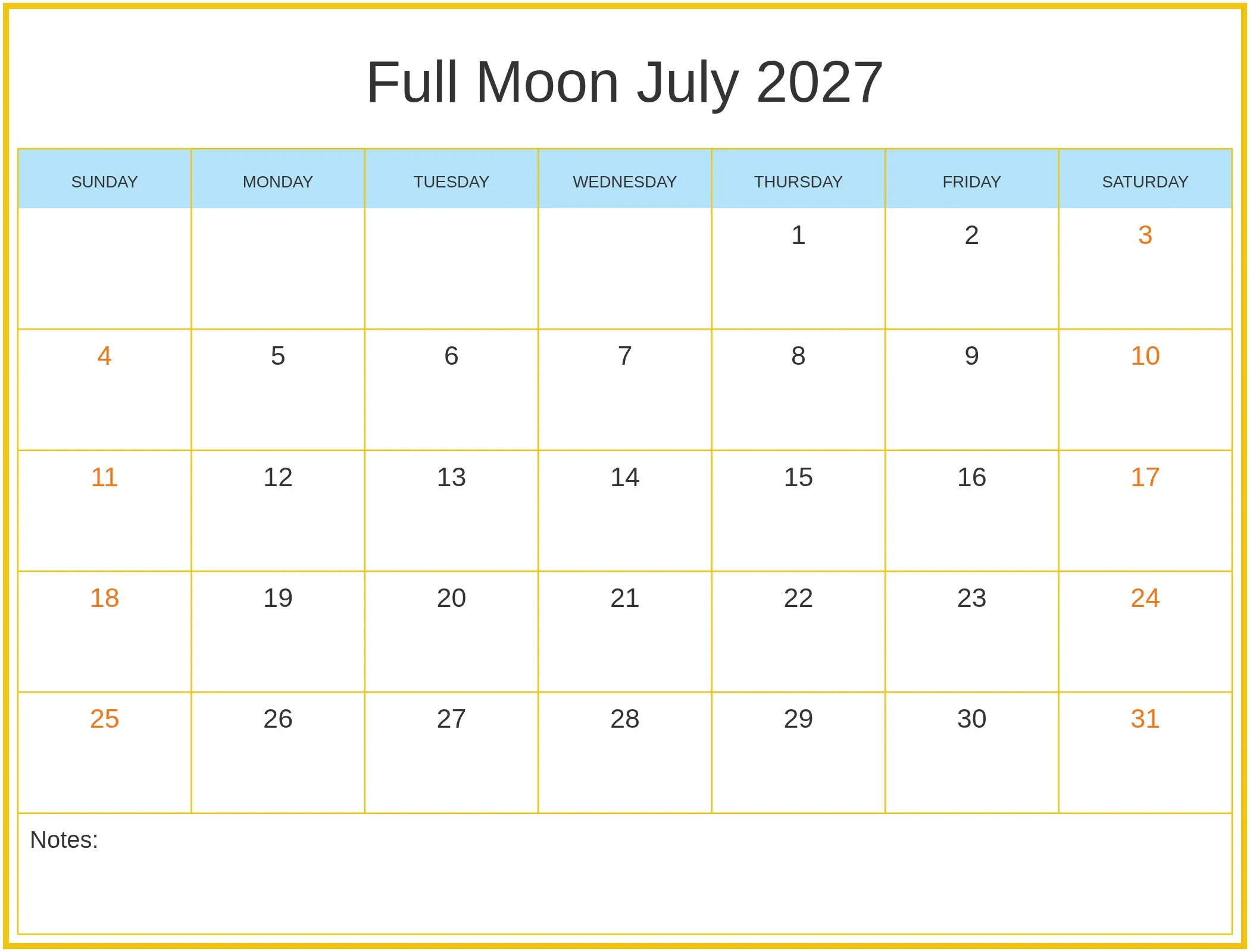 Full Moon July 2027 with Notes Bottom Landscape