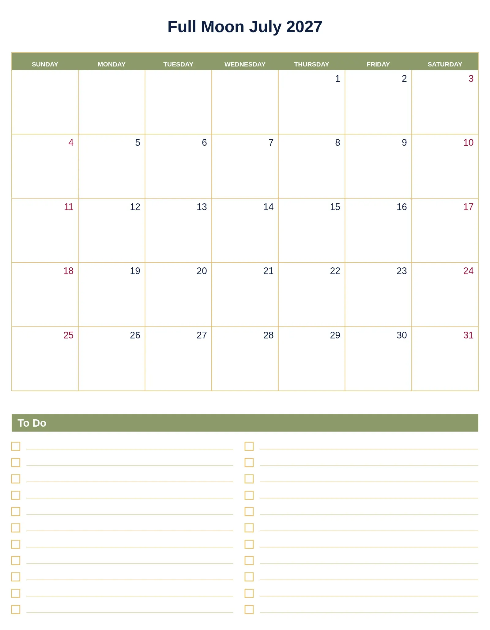 Full Moon July 2027 With To Do List Bottom Portrait