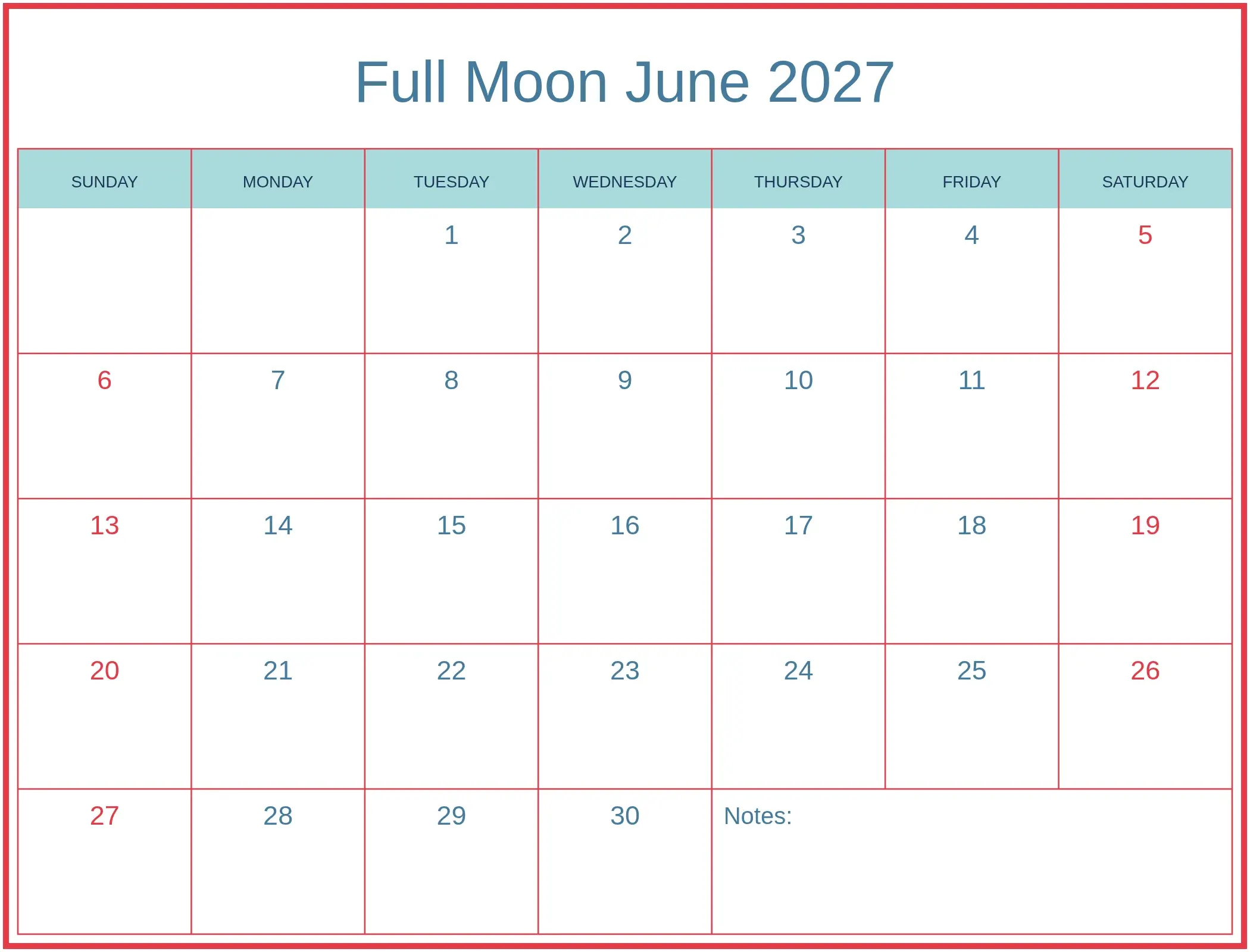 Full Moon June 2027 with Notes Bottom Landscape